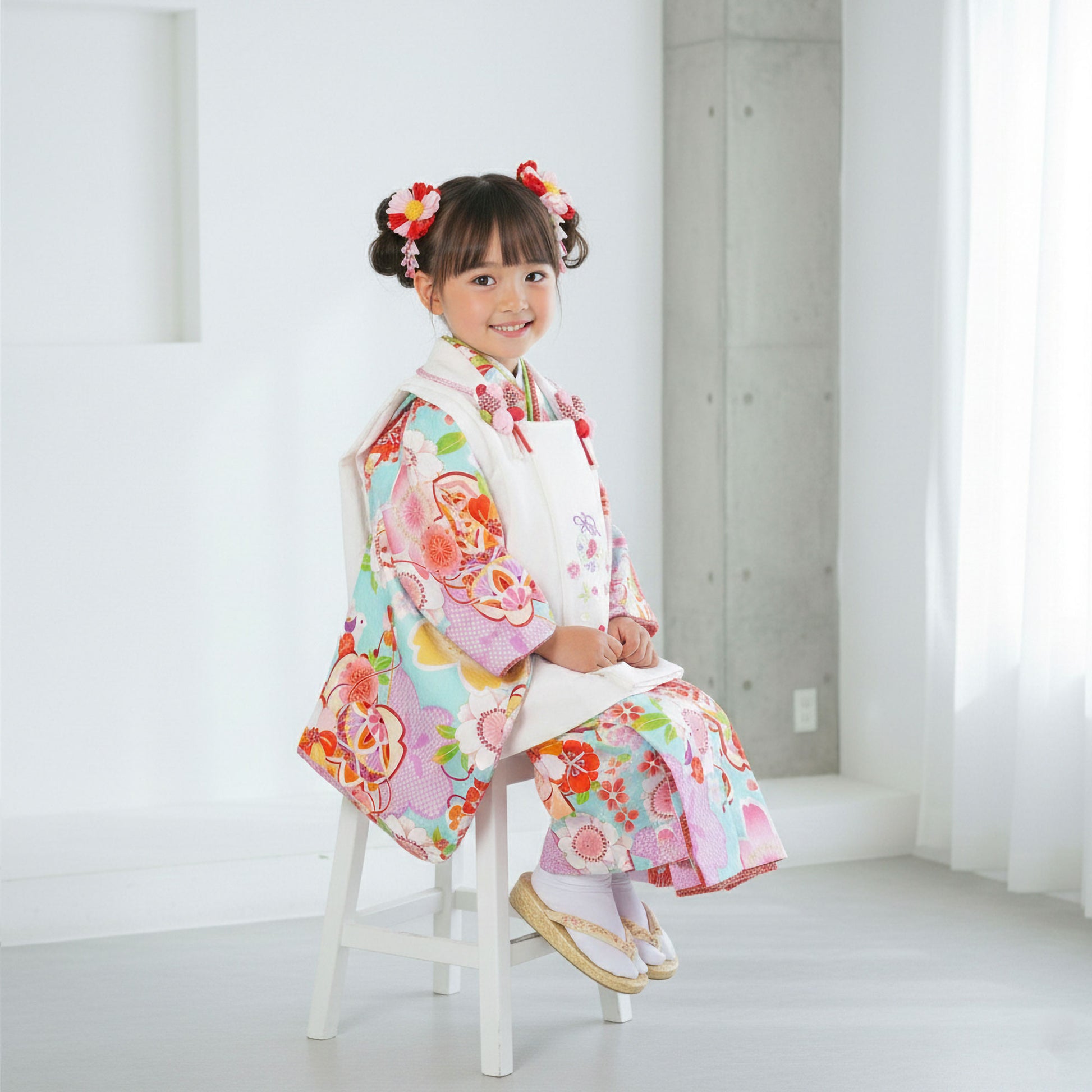 【レンタル】七五三女の子3歳着物被布753着物フルセット着物貸衣装七五三三歳子供着物女児子ども結婚式和装式部浪漫ブランドピンク白桜【往復送料無料】No.3024新品足袋プレゼント