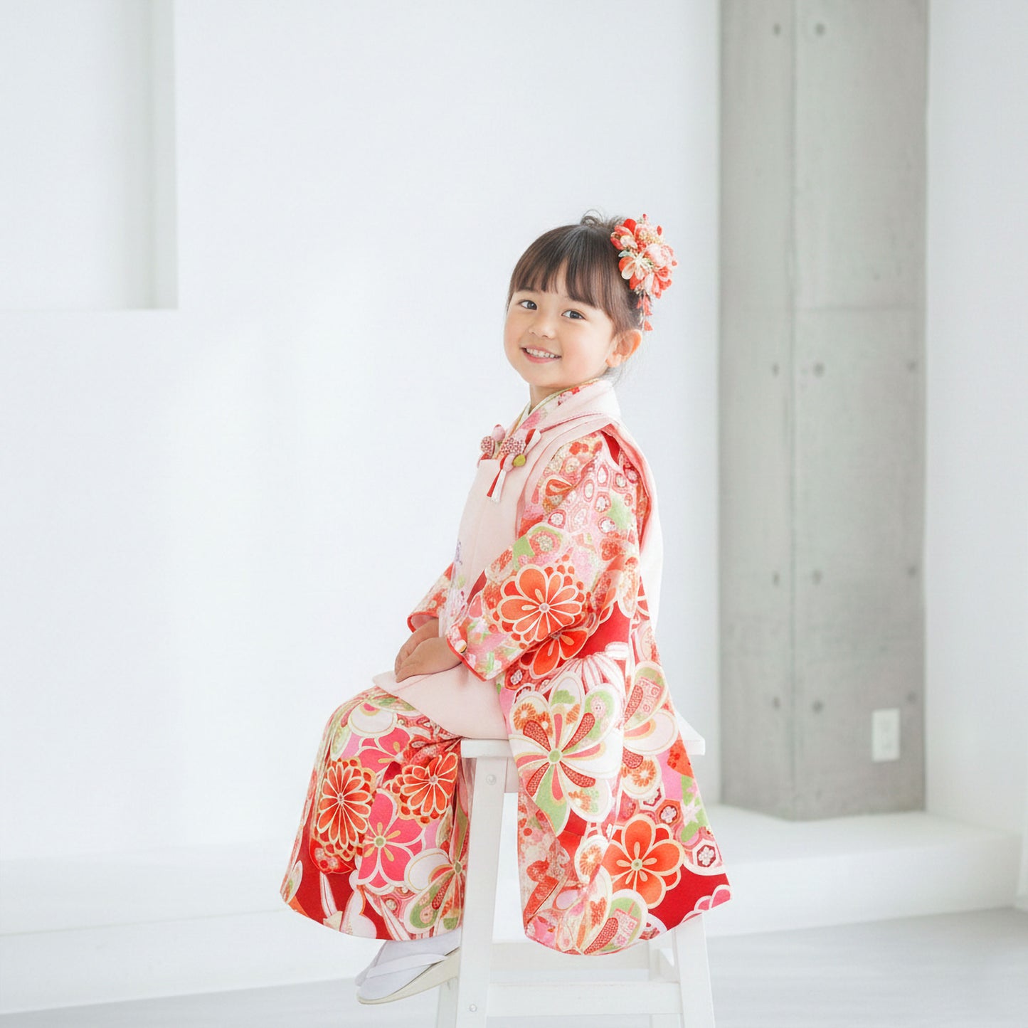 【レンタル】七五三女の子3歳着物被布753着物フルセット着物貸衣装七五三三歳子供着物女児子ども結婚式和装式部浪漫ブランド赤白【往復送料無料】No.3026新品足袋プレゼント
