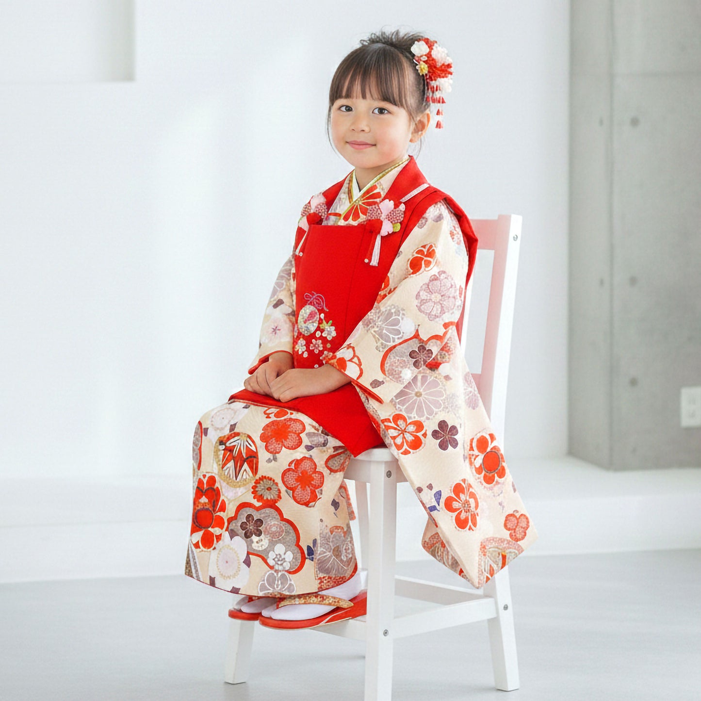 【レンタル】七五三女の子3歳着物被布753着物フルセット着物貸衣装七五三三歳子供着物女児子ども結婚式和装式部浪漫ブランド赤ピンク【往復送料無料】No.3029新品足袋プレゼント