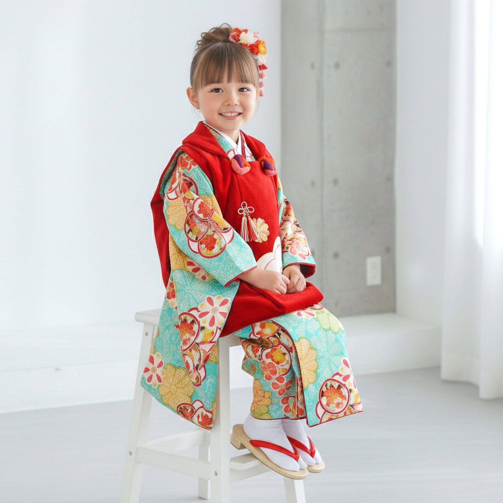 【クーポンで20%OFF!15日まで】【レンタル】七五三女の子3歳着物被布753着物フルセット着物貸衣装七五三三歳子供着物女児子ども結婚式和装CIAOPANICチャオパニックブランド古典赤青【往復送料無料】No.3039新品足袋プレゼント
