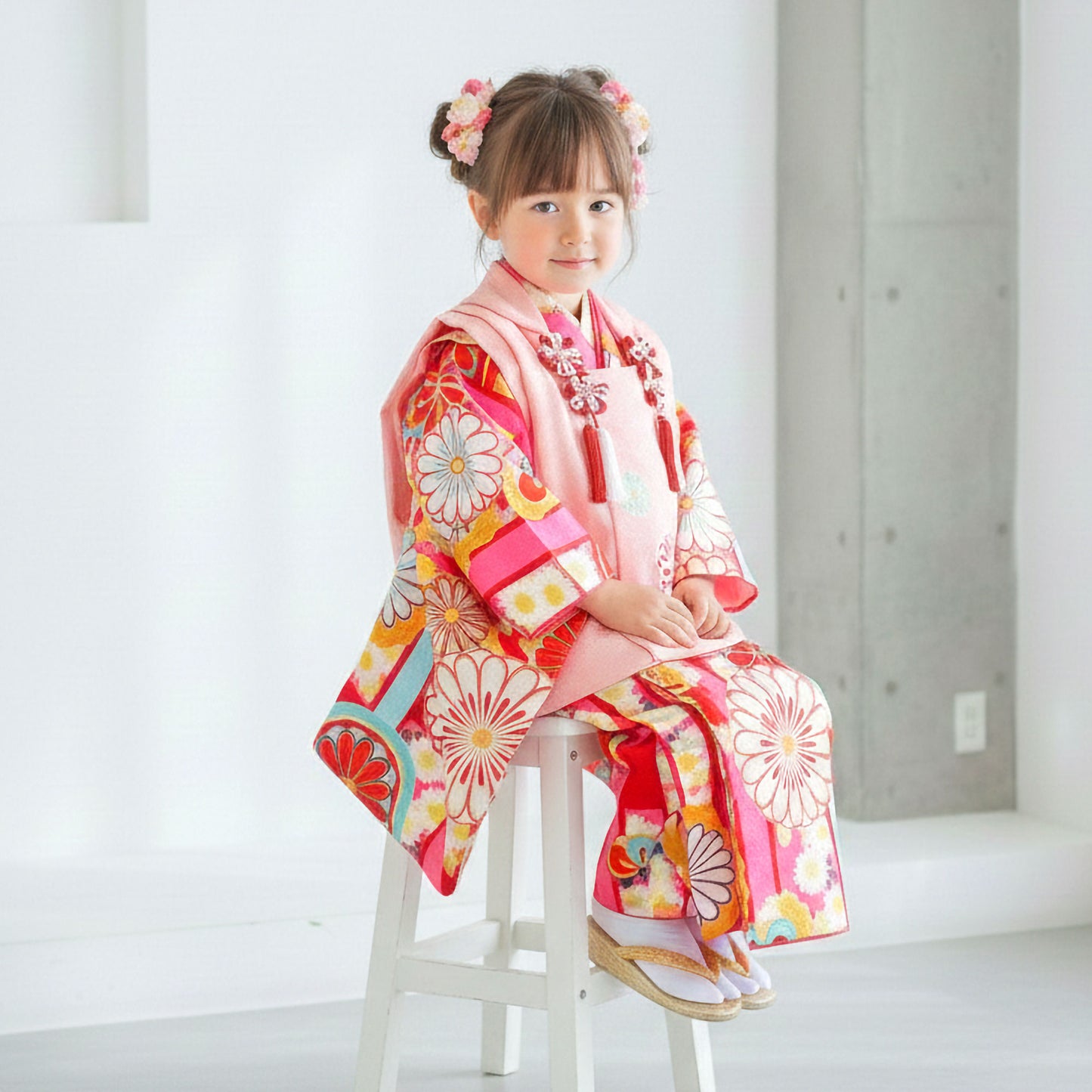 【クーポンで20%OFF!15日まで】【レンタル】七五三女の子3歳着物被布753着物フルセット着物貸衣装七五三三歳子供着物女児子ども結婚式和装紅一点ブランド古典白ピンク赤【往復送料無料】No.3049新品足袋プレゼント