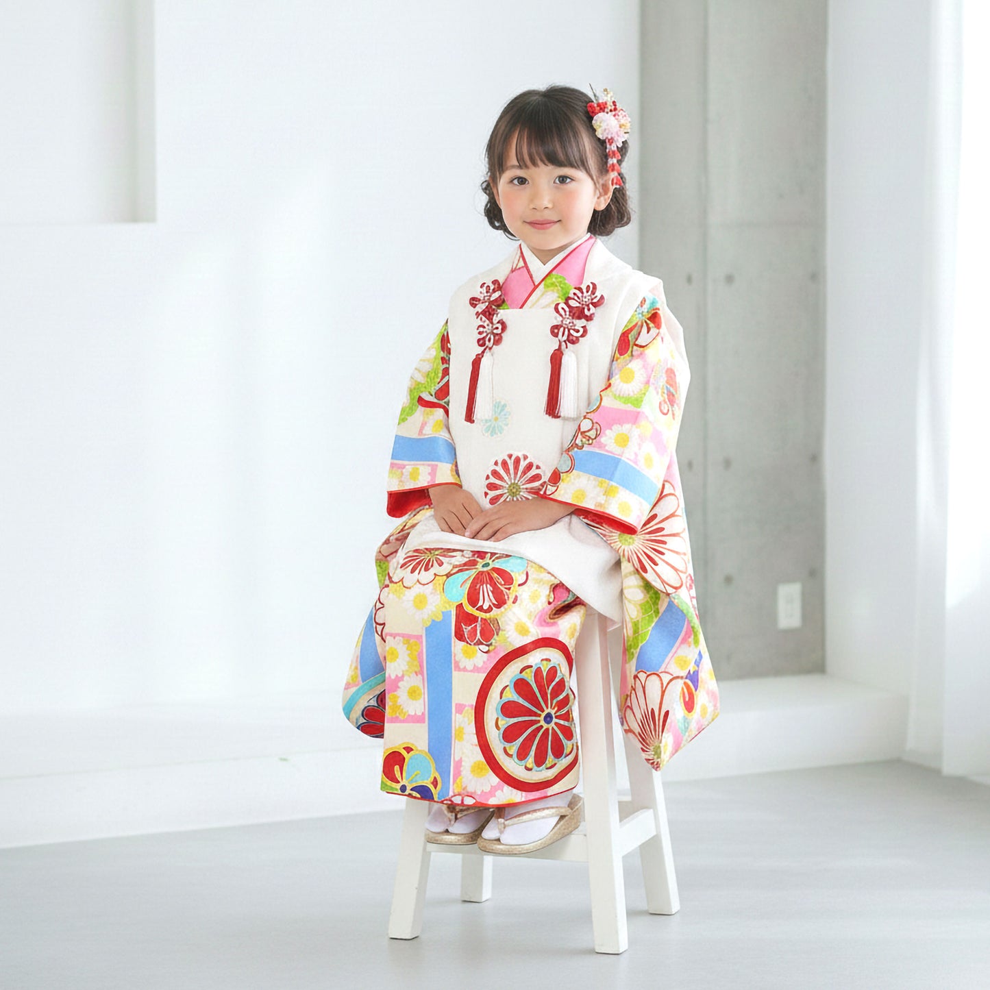【クーポンで20%OFF!15日まで】【レンタル】七五三女の子3歳着物被布753着物フルセット着物貸衣装七五三三歳子供着物女児子ども結婚式和装紅一点ブランド古典白青【往復送料無料】No.3050新品足袋プレゼント