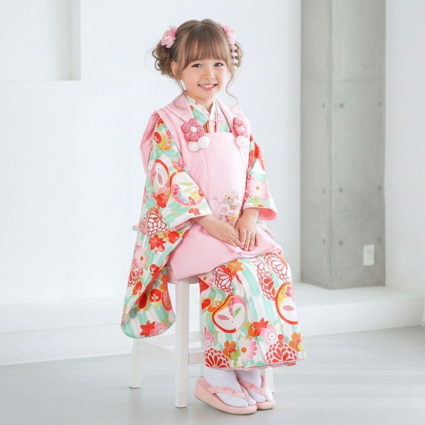 【お買い物マラソン30%OFFクーポン配布中!】【レンタル】七五三女の子3歳着物被布753着物フルセット着物貸衣装七五三三歳子供着物女児子ども結婚式和装小町kids小町キッズピンク菊うさぎ【往復送料無料】No.3059新品足袋プレゼント