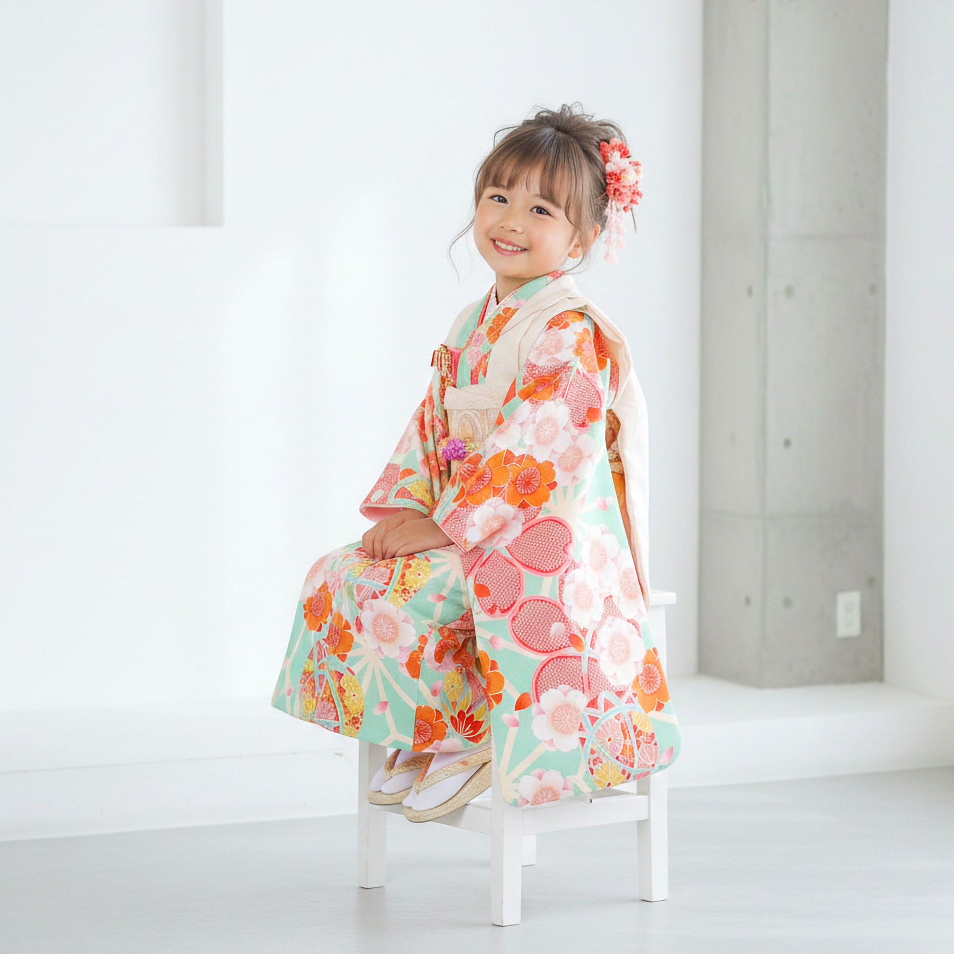 【お買い物マラソン10%OFFクーポン配布中!】【レンタル】七五三女の子3歳着物被布753着物フルセット着物貸衣装七五三三歳子供着物女児子ども結婚式和装小町kids小町キッズ白浅葱麻の葉鹿の子柄【往復送料無料】No.3061新品足袋プレゼ