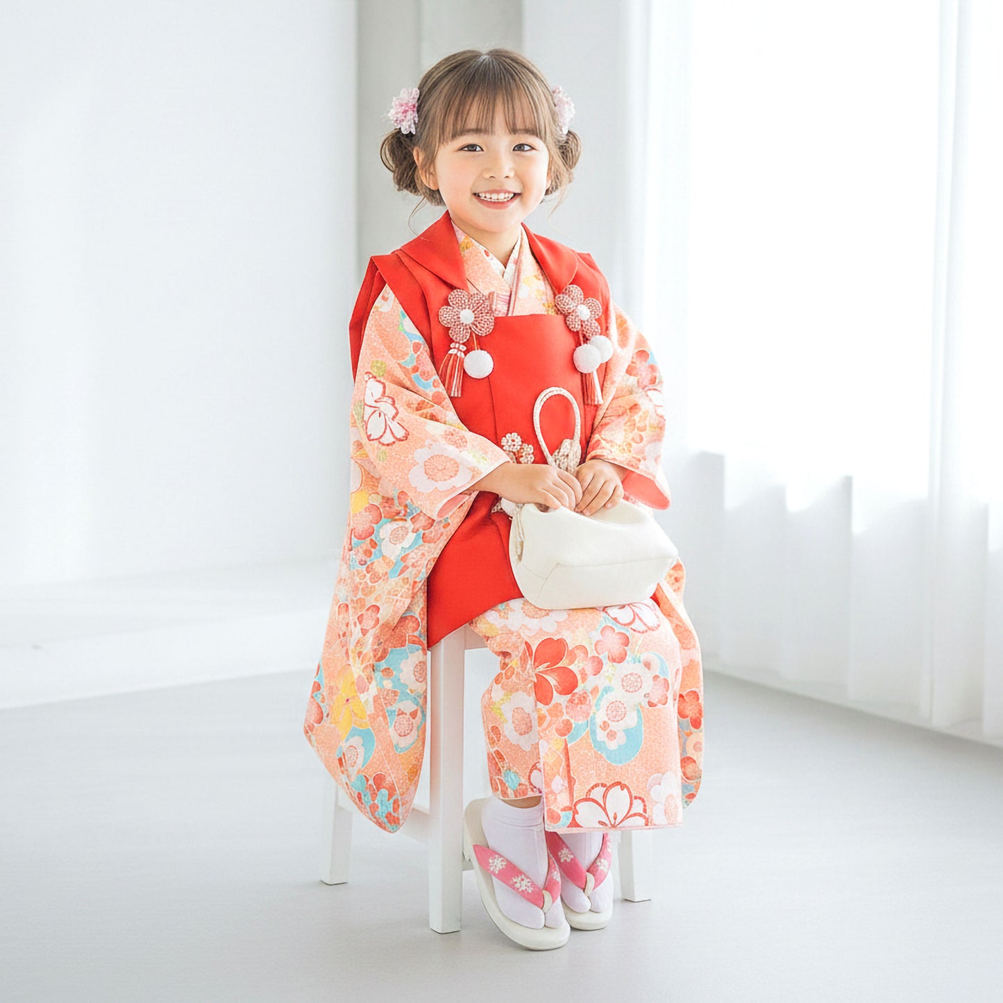 【お買い物マラソン10%OFFクーポン配布中!】【レンタル】七五三女の子3歳着物被布753着物フルセット着物貸衣装七五三三歳子供着物女児子ども結婚式和装小町kids小町キッズ赤ピンク鹿の子柄桜【往復送料無料】No.3064新品足袋プレゼン