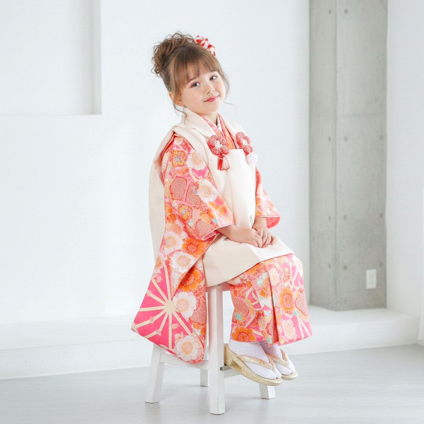 【お買い物マラソン10%OFFクーポン配布中!】【レンタル】七五三女の子3歳着物被布753着物フルセット着物貸衣装七五三三歳子供着物女児子ども結婚式和装小町kids小町キッズ白ピンク麻の葉桜【往復送料無料】No.3065新品足袋プレゼント