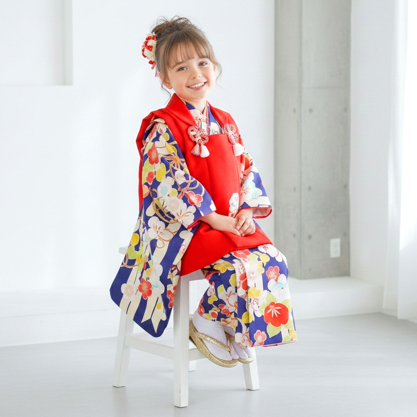 【お買い物マラソン10%OFFクーポン配布中!】【レンタル】七五三女の子3歳着物被布753着物フルセット着物貸衣装七五三三歳子供着物女児子ども結婚式和装小町kids小町キッズ赤青矢絣橘【往復送料無料】No.3066新品足袋プレゼント