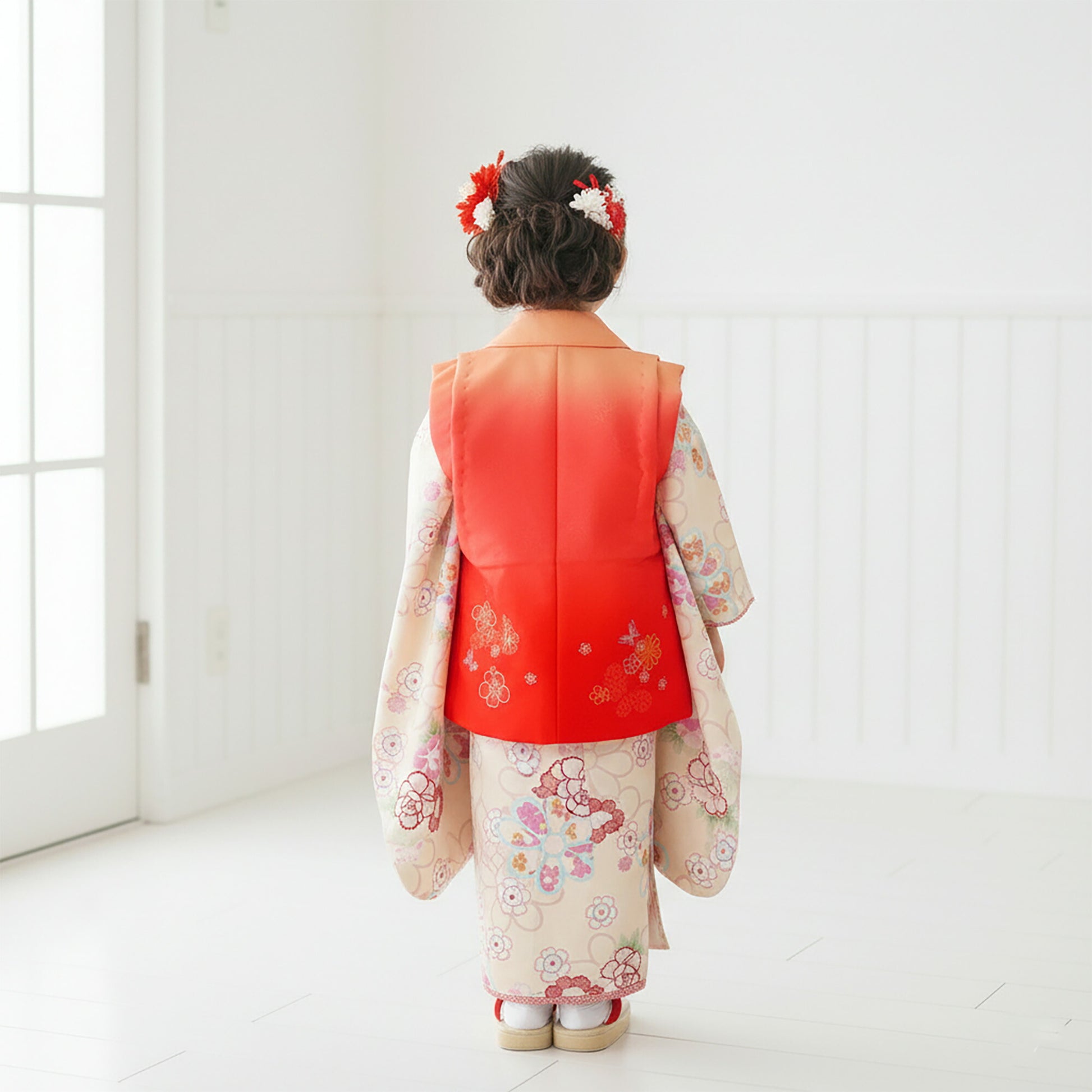 【クーポンで20%OFF!15日まで】【レンタル】七五三女の子3歳着物被布753着物フルセット着物貸衣装七五三三歳子供着物女児子ども結婚式和装R・KIKUCHI赤ベージュイエローR・Kブランドパール被布飾り【往復送料無料】No.3116新品足袋プレゼント