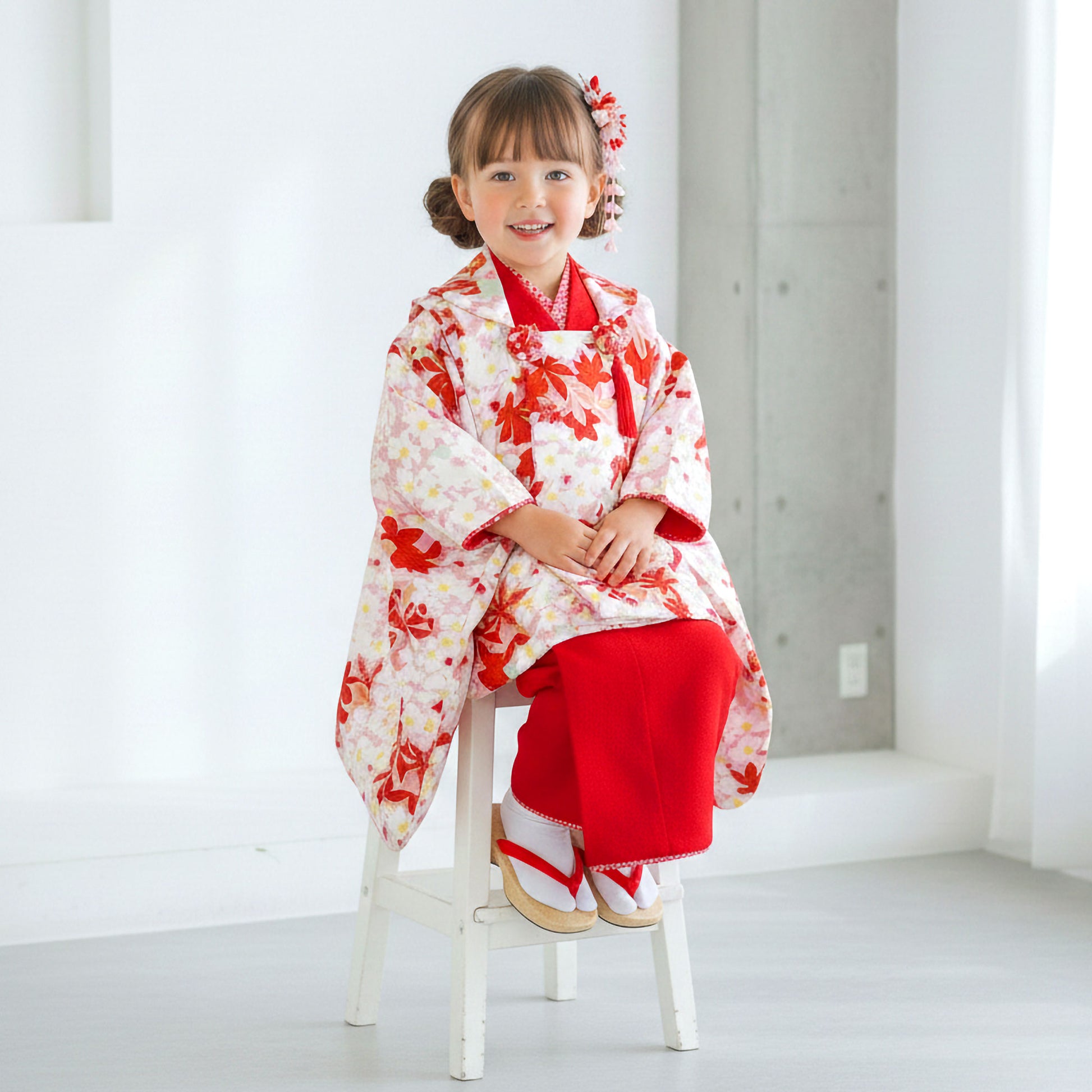 【レンタル】七五三女の子3歳着物被布753着物フルセット着物貸衣装七五三三歳子供着物女児子ども結婚式和装榛原（はいばら）ブランド古典赤【往復送料無料】No.3221新品足袋プレゼント