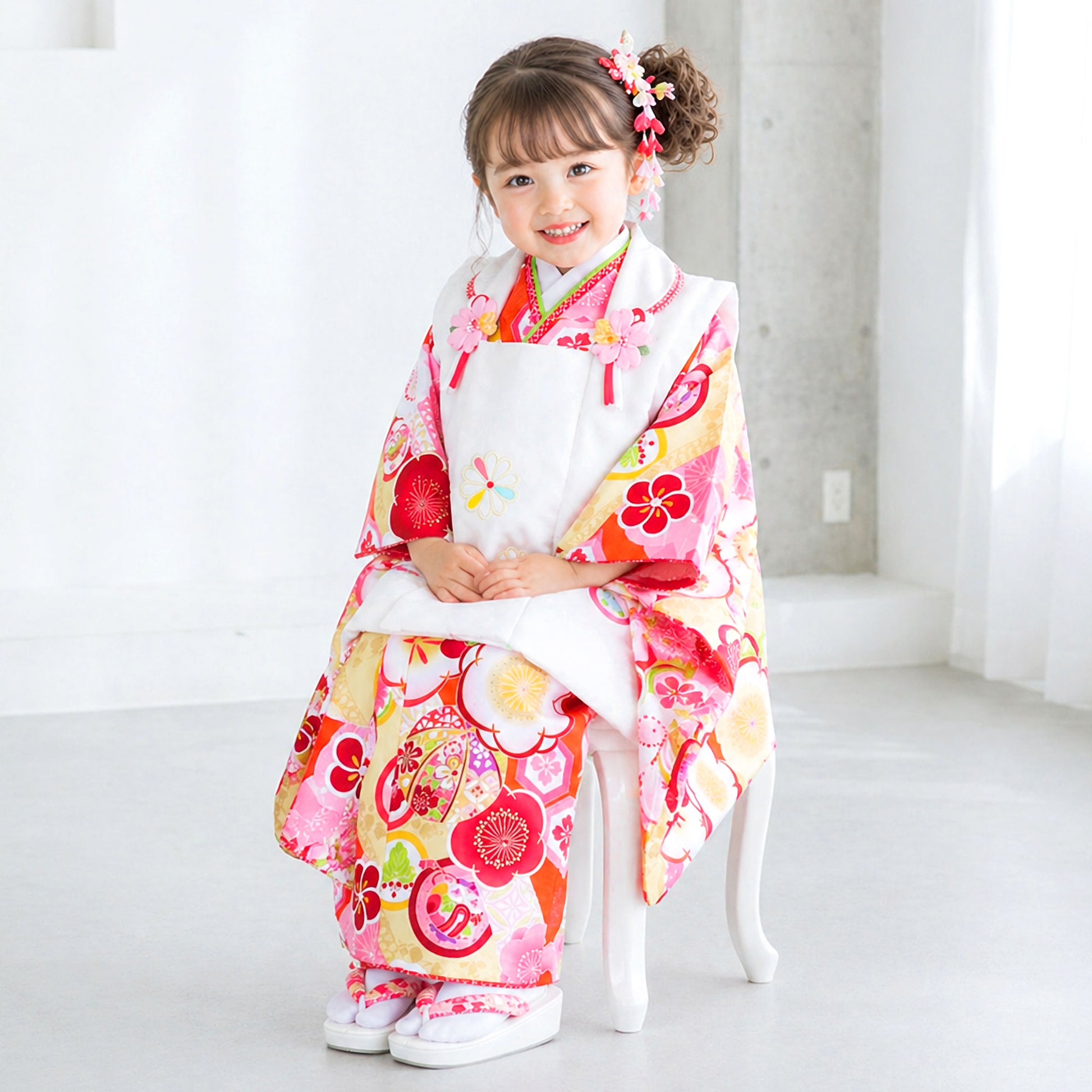 【お買い物マラソン10%OFFクーポン配布中ッ!】【レンタル】七五三女の子3歳着物被布753着物フルセット着物貸衣装七五三三歳子供着物女児子ども結婚式和装式部浪漫ブランド赤白梅【往復送料無料】No.3227新品足袋プレゼント