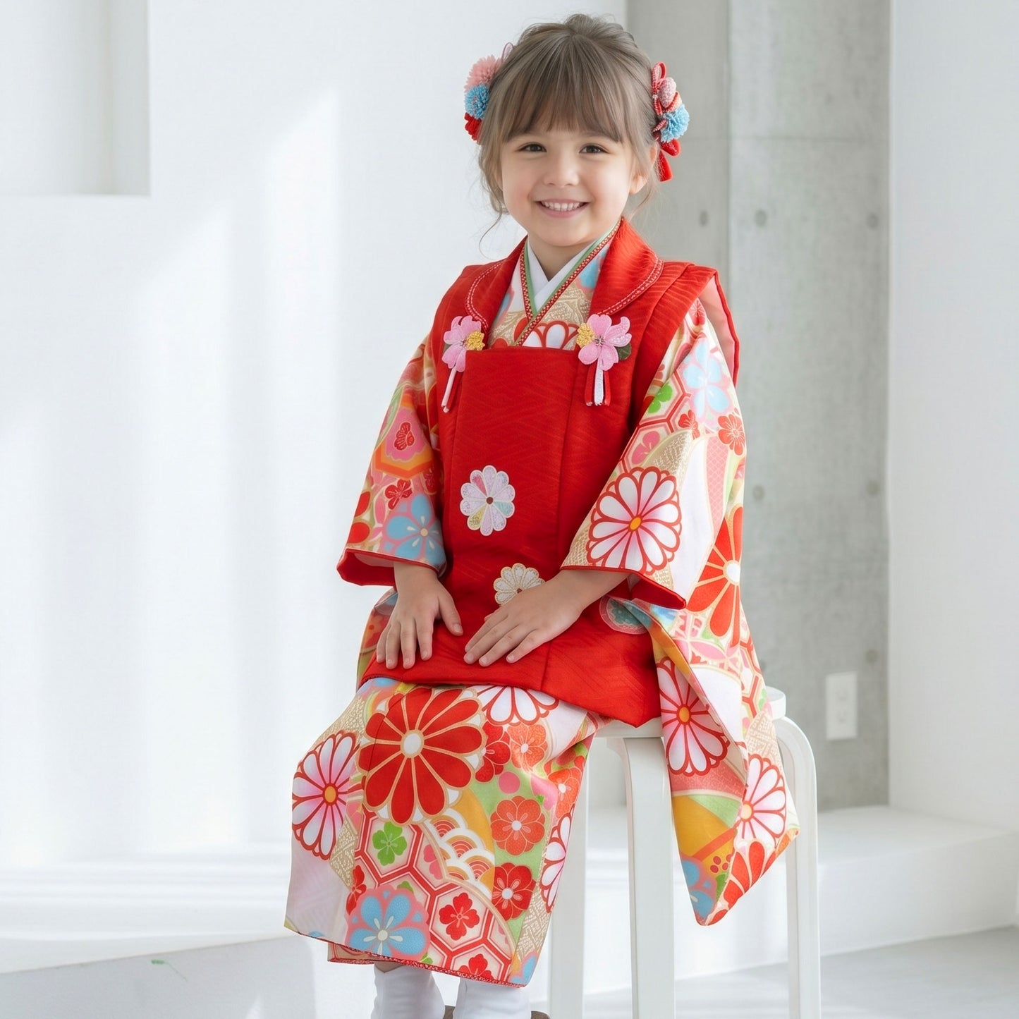 【お買い物マラソン10%OFFクーポン配布中!】【レンタル】七五三女の子3歳着物被布753着物フルセット着物貸衣装七五三三歳子供着物女児子ども結婚式和装式部浪漫ブランド赤白古典【往復送料無料】No.3231新品足袋プレゼント