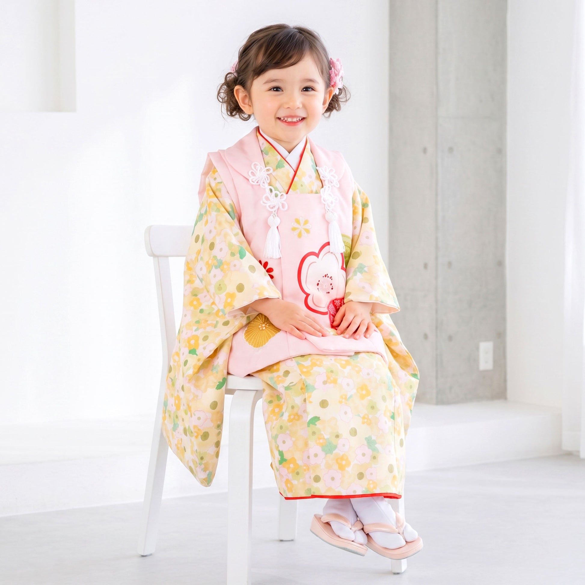 【お買い物マラソン10%OFFクーポン配布中ッ!】【レンタル】七五三女の子3歳着物被布753着物フルセット着物貸衣装七五三三歳子供着物女児子ども結婚式和装KAGURAブランド小花ピンククリーム【往復送料無料】No.3243新品足袋プレゼント