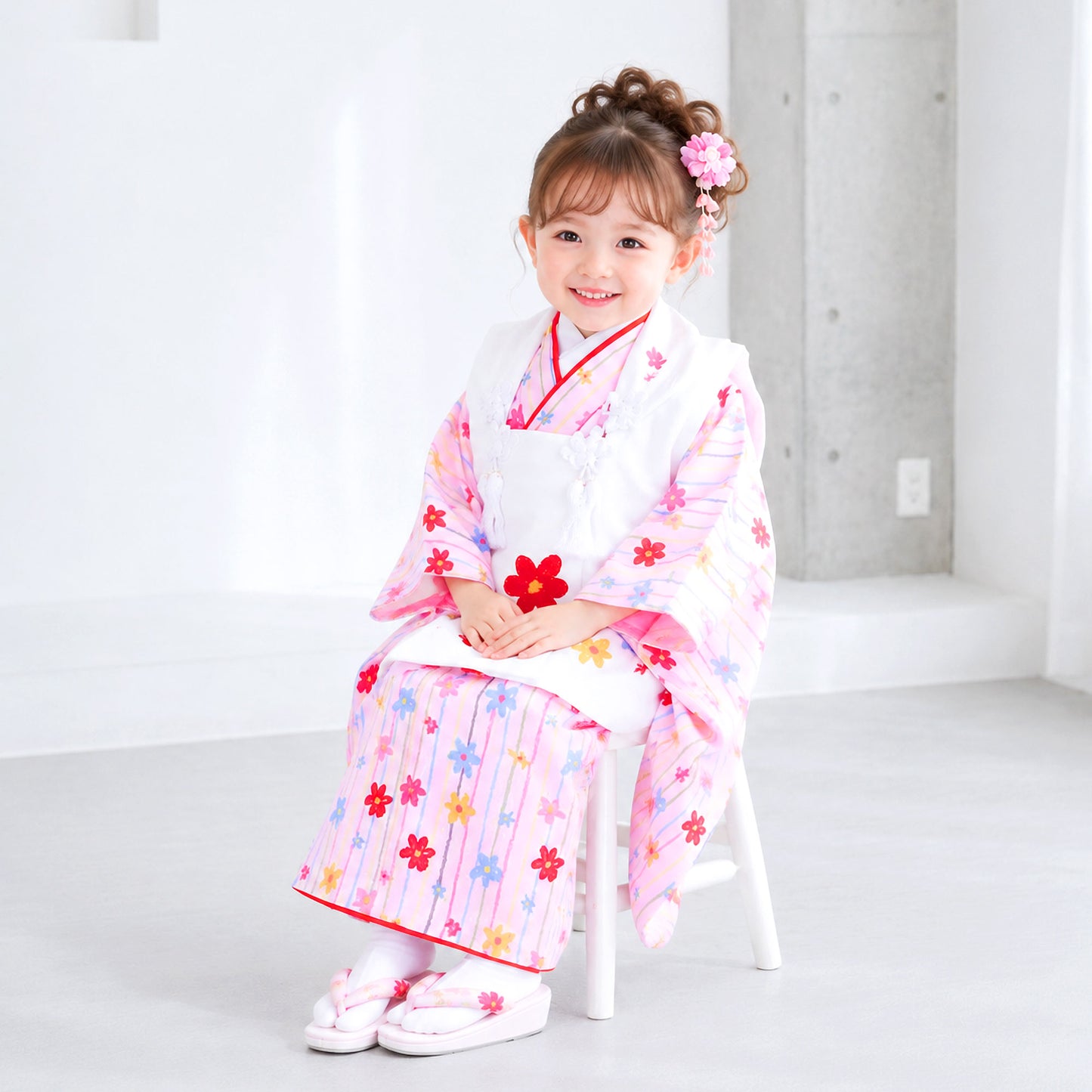 【お買い物マラソン10%OFFクーポン配布中ッ!】【レンタル】七五三女の子3歳着物被布753着物フルセット着物貸衣装七五三三歳子供着物女児子ども結婚式和装KAGURAブランド小花ピンク白【往復送料無料】No.3245新品足袋プレゼント