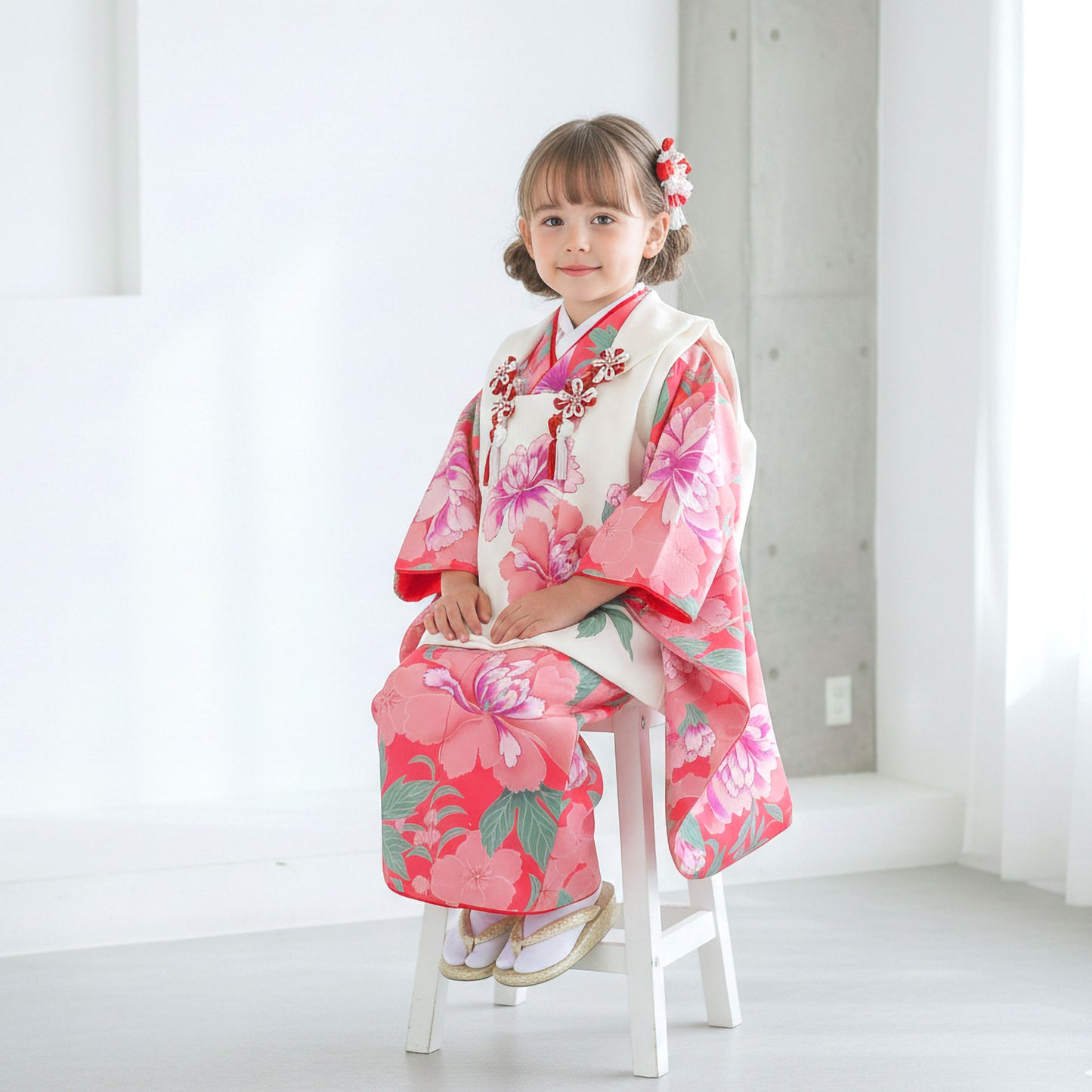 【レンタル】七五三女の子3歳着物被布753着物フルセット着物貸衣装七五三三歳子供着物女児子ども可愛いひな祭り結婚式和装ShjikibuClassic式部クラシックブランド花ピンク白【往復送料無料】No.3247新品足袋プレゼント