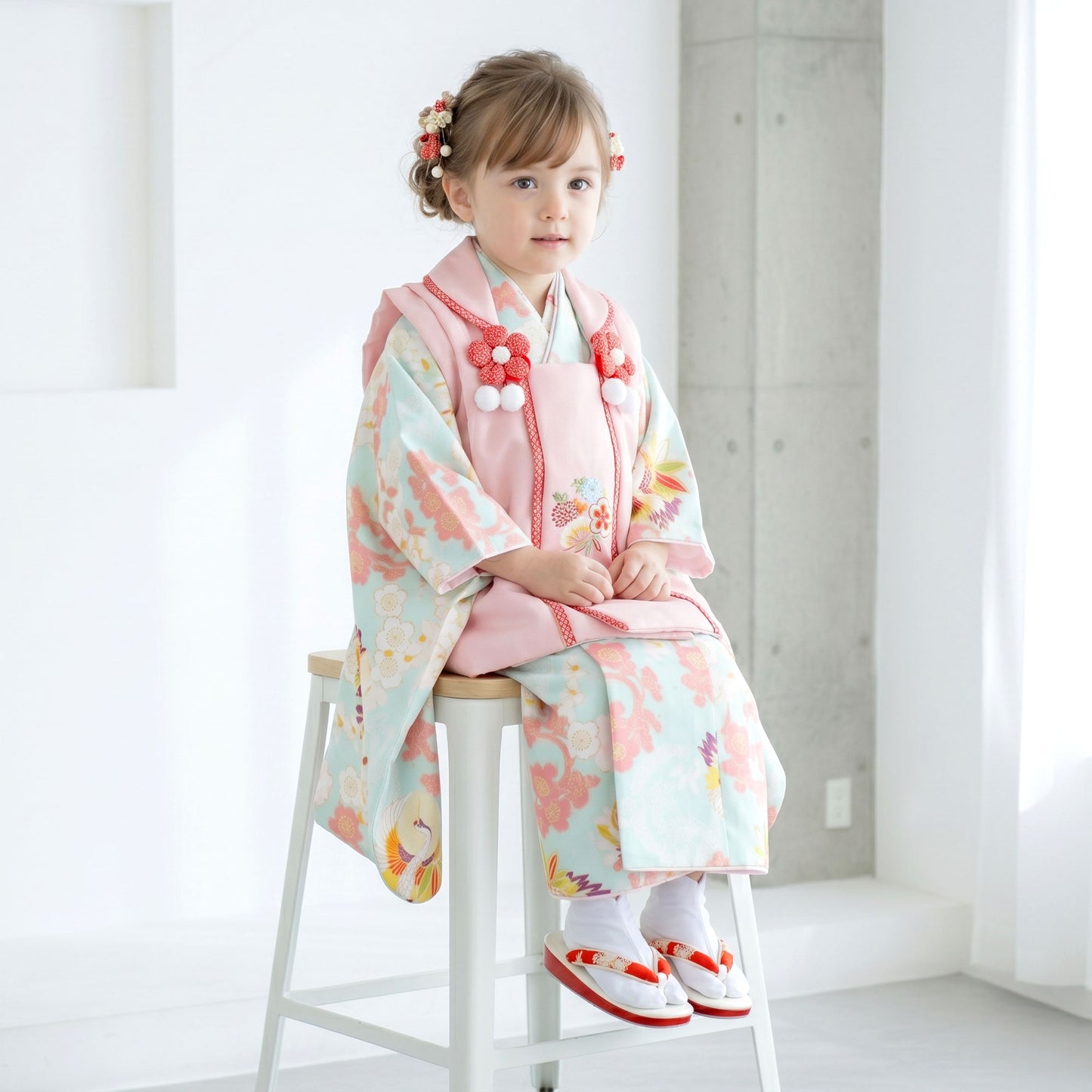 【レンタル】小町kidsブランド被布コートフルセット【3歳三歳貸衣装七五三】子供女児ひな祭りお正月【往復送料無料】古典モダン水色ピンク新品足袋プレゼント