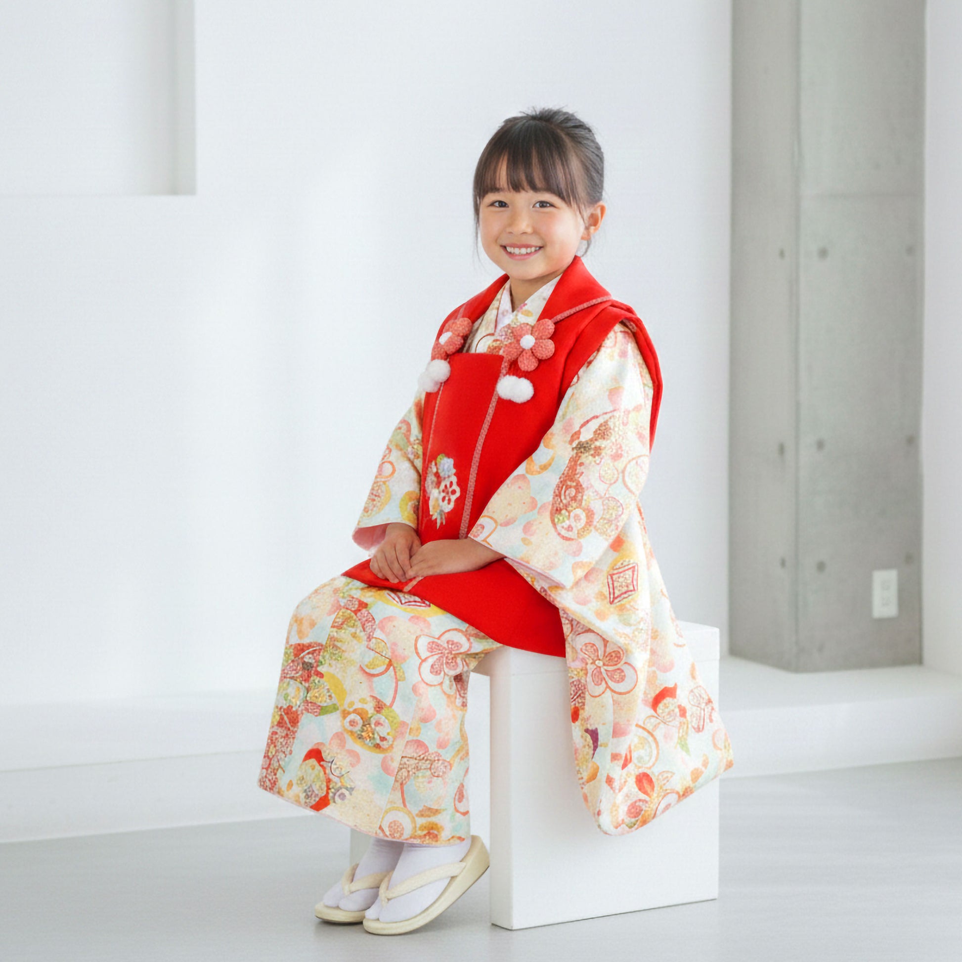 【お買い物マラソン10%OFFクーポン配布中!】【レンタル】小町kidsブランド被布コートフルセット【3歳三歳貸衣装七五三】子供女児ひな祭りお正月【往復送料無料】古典モダン水色赤新品足袋プレゼント