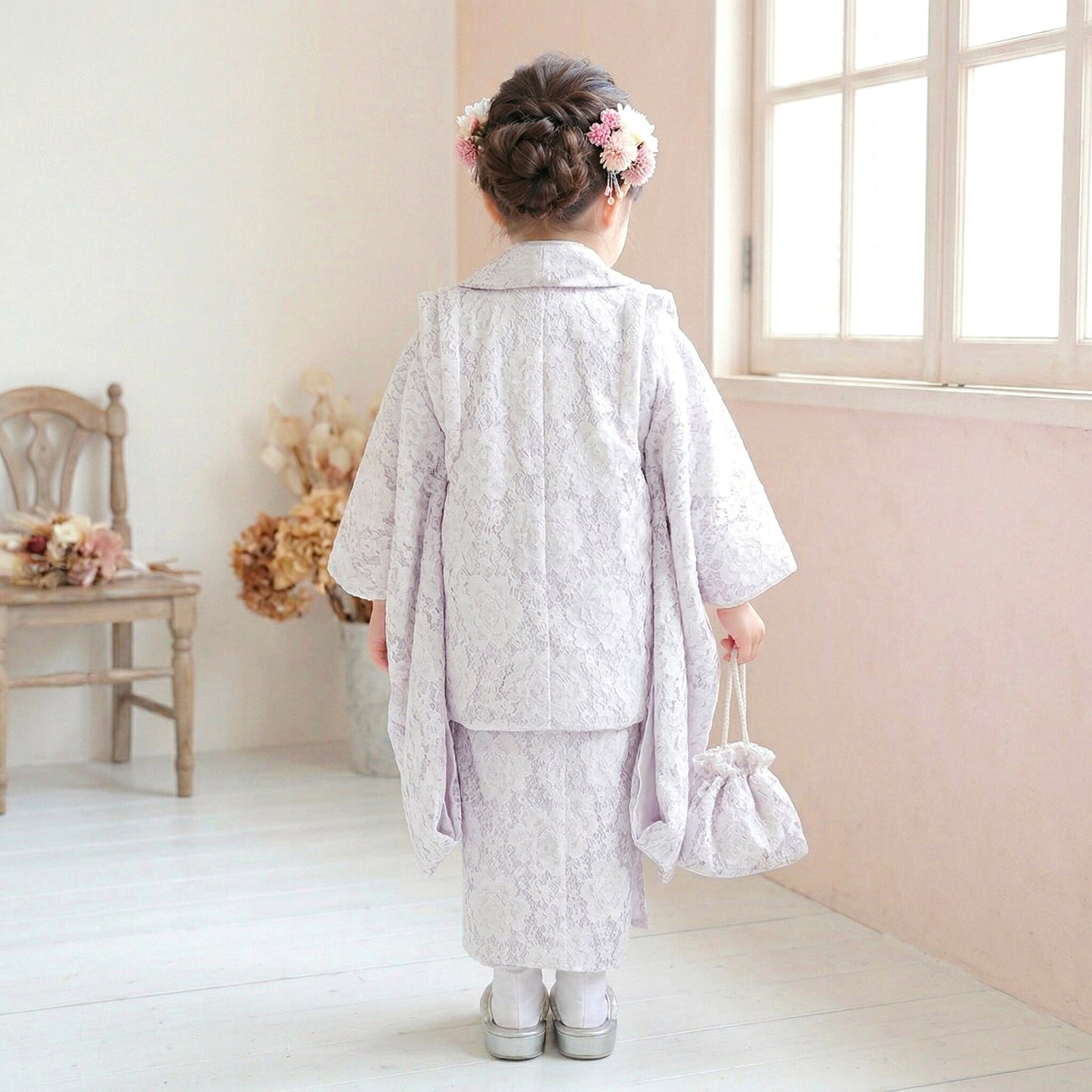 【お買い物マラソン全品半額クーポン配布中!】【レンタル】総レース七五三女の子3歳被布753着物フルセット着物貸衣装三歳子供着物女児子ども結婚式和装エレガントプリンセス風洋風かわいい新品足袋プレゼントNo.296ピンク