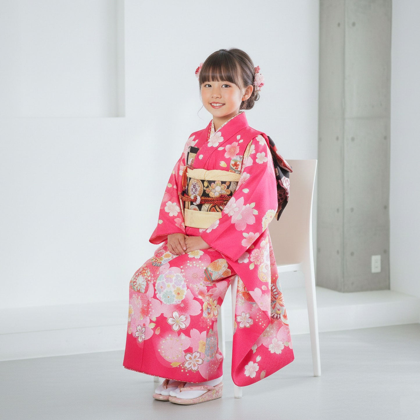 【お買い物マラソン10%OFFクーポン配布中!】【レンタル】花うさぎ七五三四ツ身着物フルセット【7歳貸衣装七五三】子供女児和服セット日本舞踊【往復送料無料】ピンク桜熨斗新品足袋プレゼント