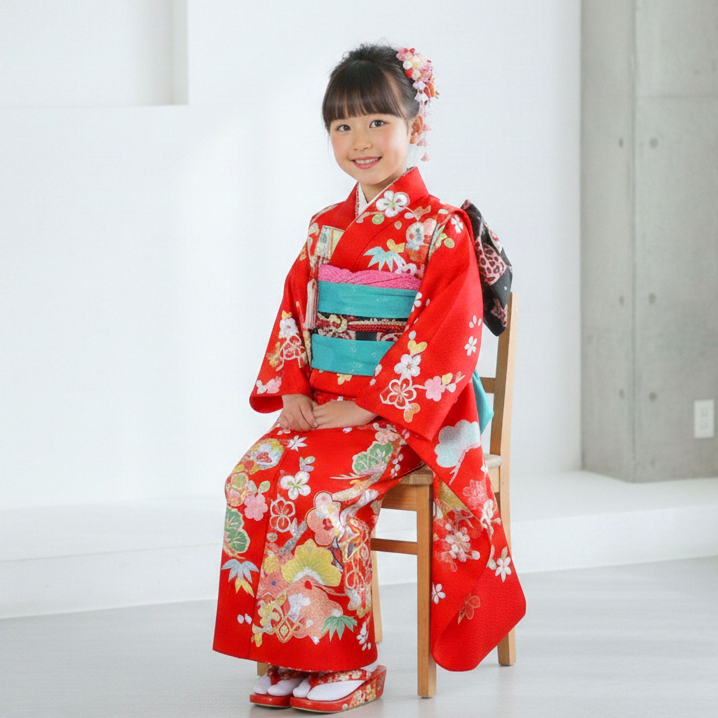 【お買い物マラソン10%OFFクーポン配布中!】【レンタル】花うさぎ七五三四ツ身着物フルセット【7歳貸衣装七五三】子供女児和服セット日本舞踊【往復送料無料】赤桜鞠新品足袋プレゼント