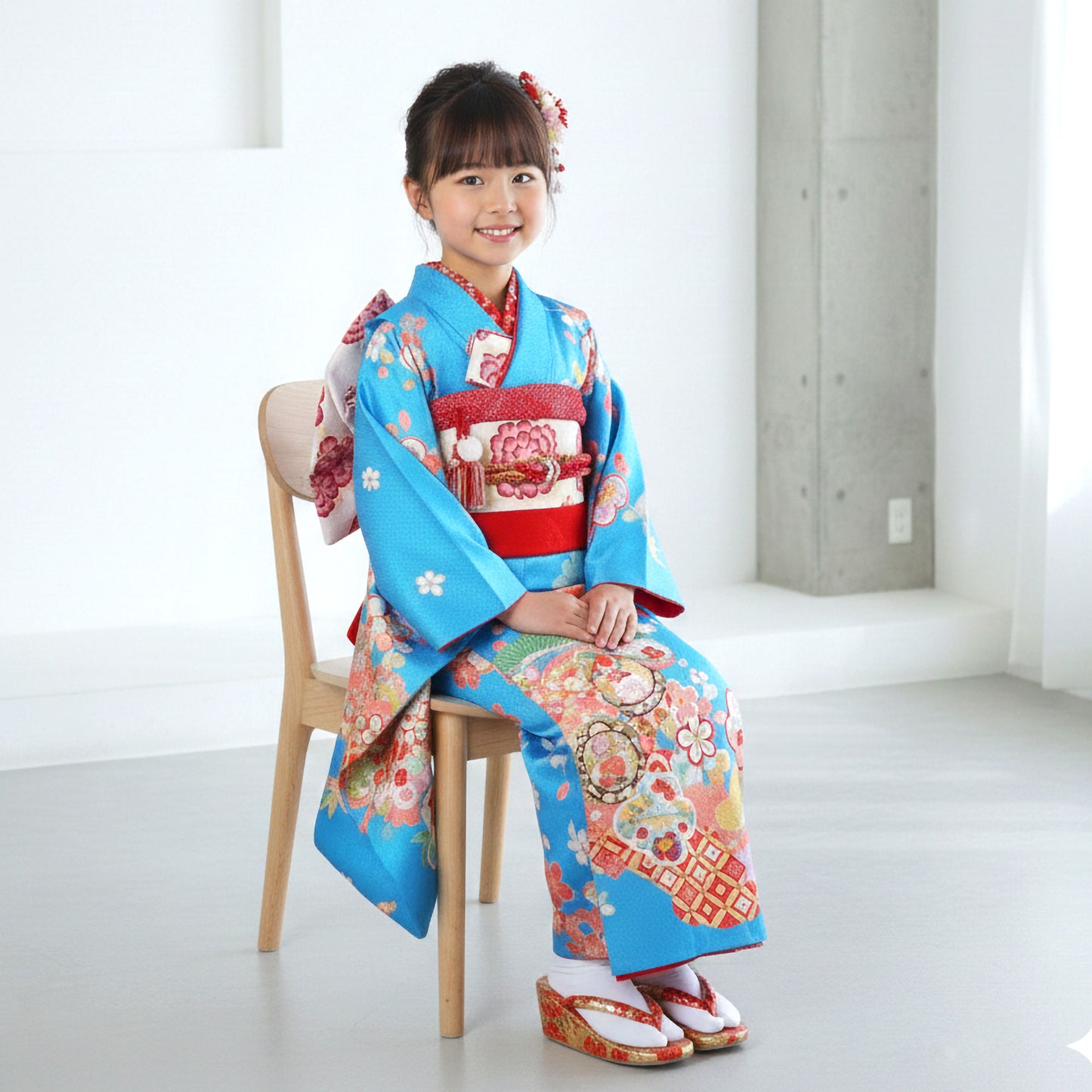 【レンタル】花うさぎ七五三四ツ身着物フルセット【7歳貸衣装七五三】子供女児和服セット日本舞踊【往復送料無料】青松竹梅新品足袋プレゼント