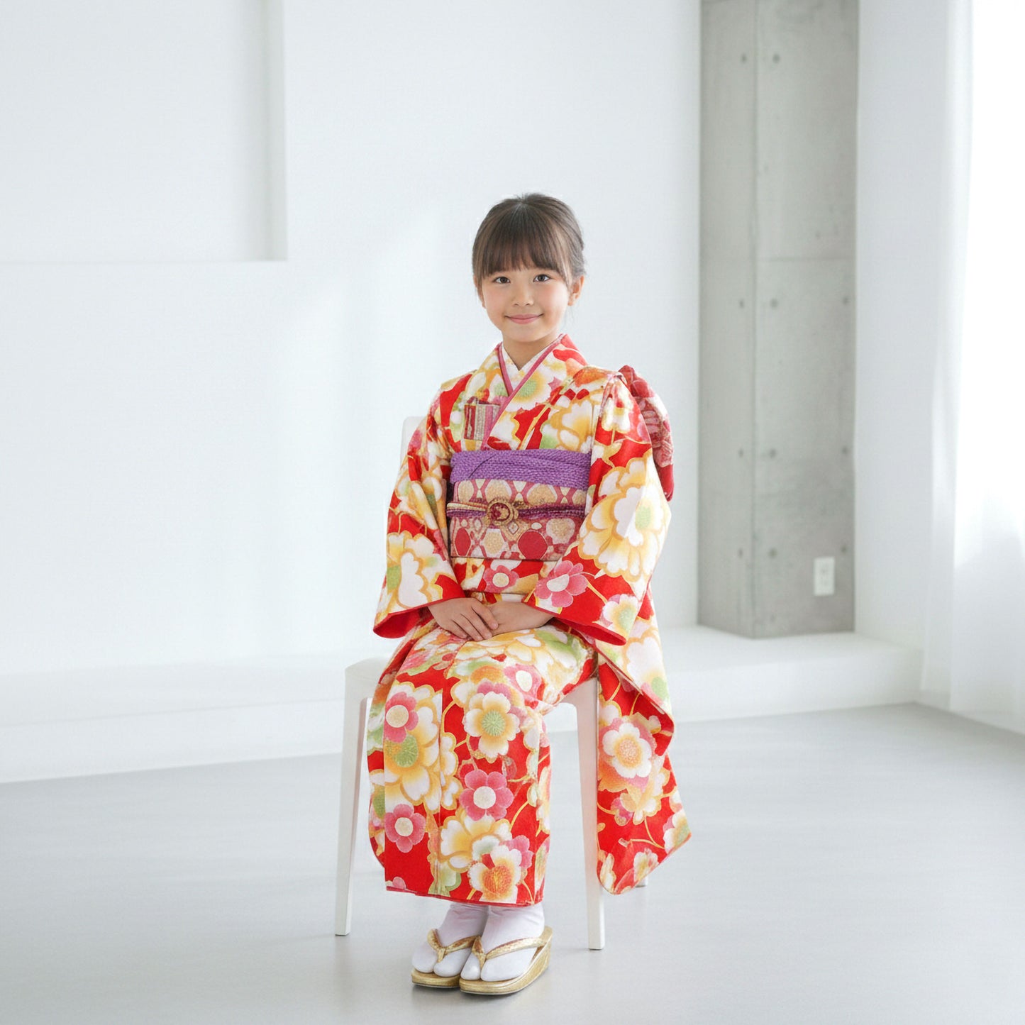 【レンタル】花わらべ七五三四ツ身着物フルセット【7歳貸衣装七五三】子供女児和服セット日本舞踊【往復送料無料】赤牡丹桜新品足袋プレゼント