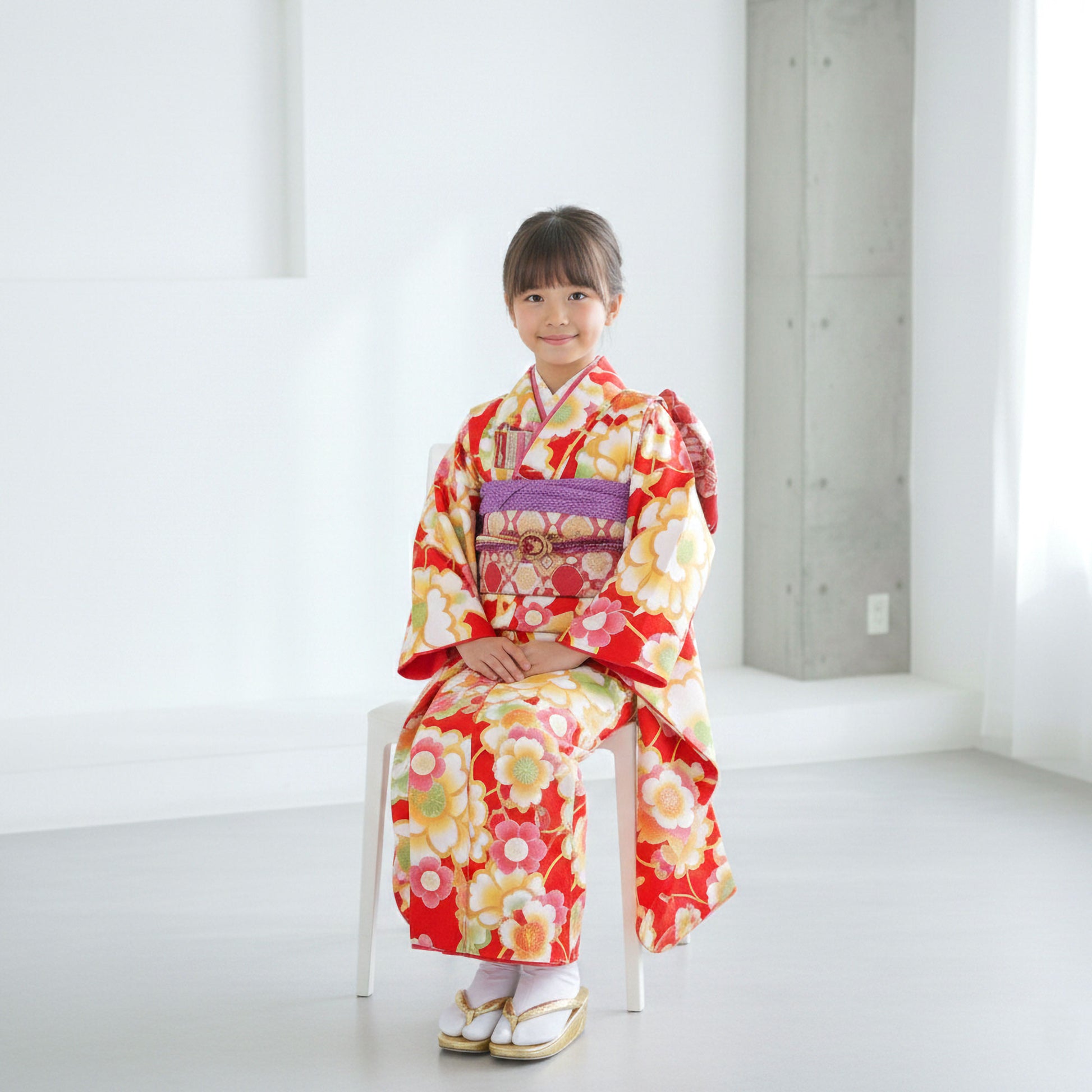 【レンタル】花わらべ七五三四ツ身着物フルセット【7歳貸衣装七五三】子供女児和服セット日本舞踊【往復送料無料】赤牡丹桜新品足袋プレゼント