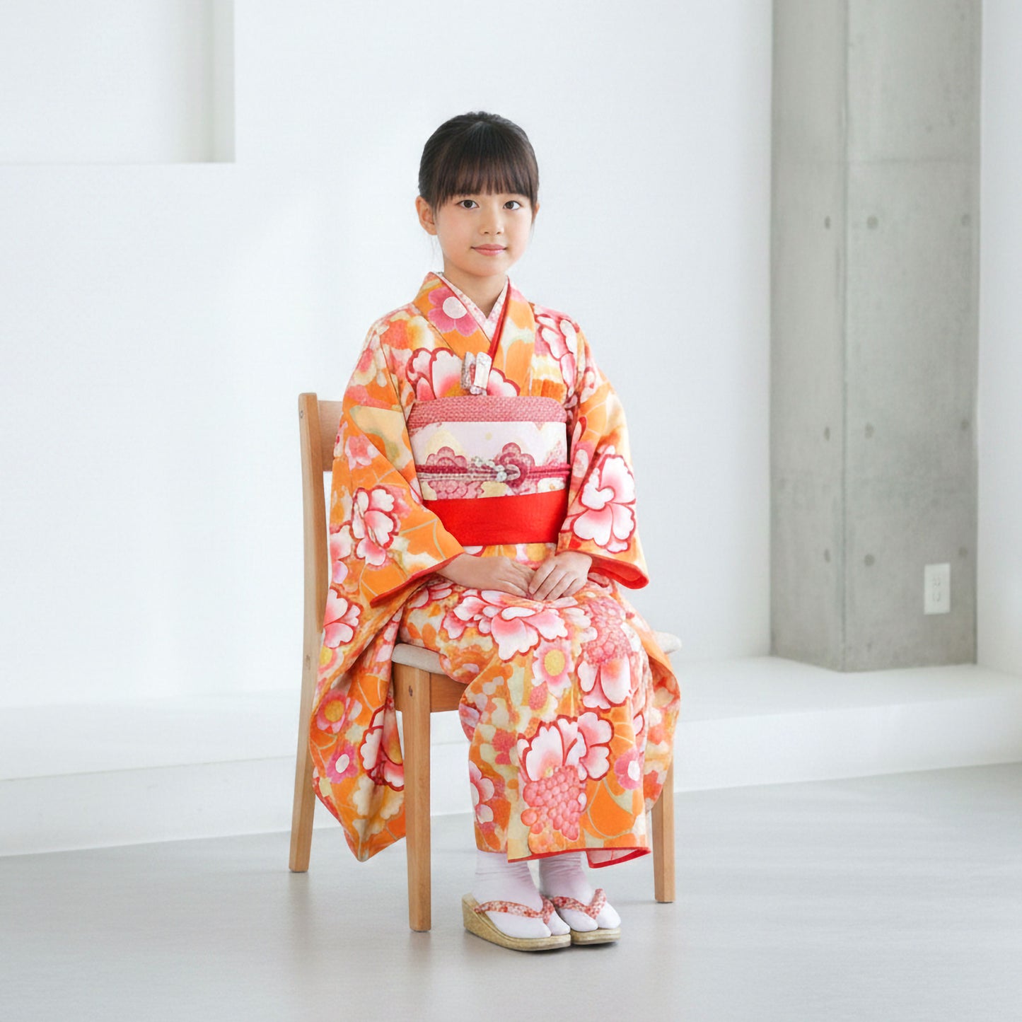 【レンタル】花わらべ七五三四ツ身着物フルセット【7歳貸衣装七五三】子供女児和服セット日本舞踊【往復送料無料】黄色橙牡丹桜新品足袋プレゼント
