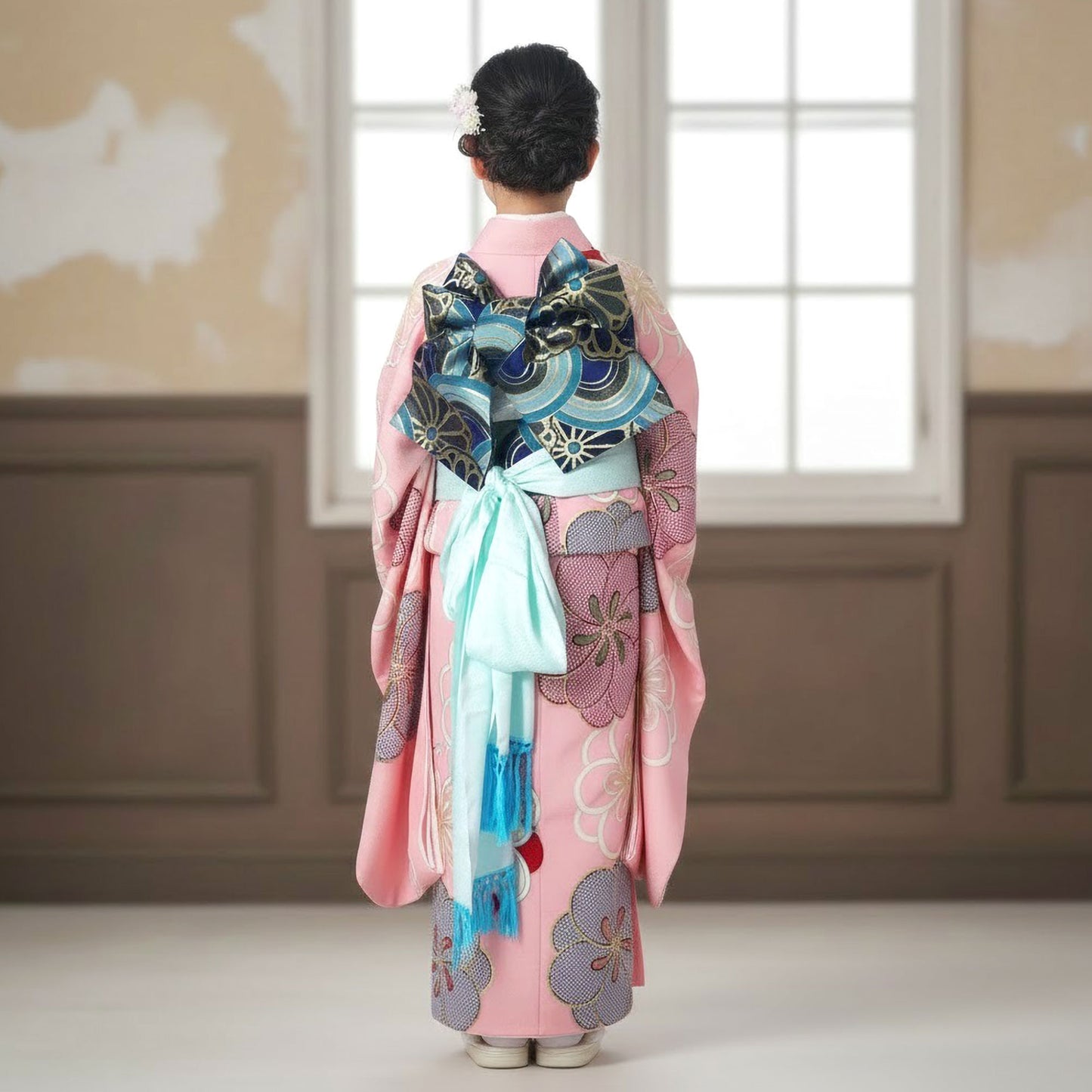 【レンタル】紅一点ブランド七五三四つ身着物フルセット【7歳貸衣装七歳7才】子供女児和服セット古典【往復送料無料】古典ピンク鹿の子新品足袋プレゼント