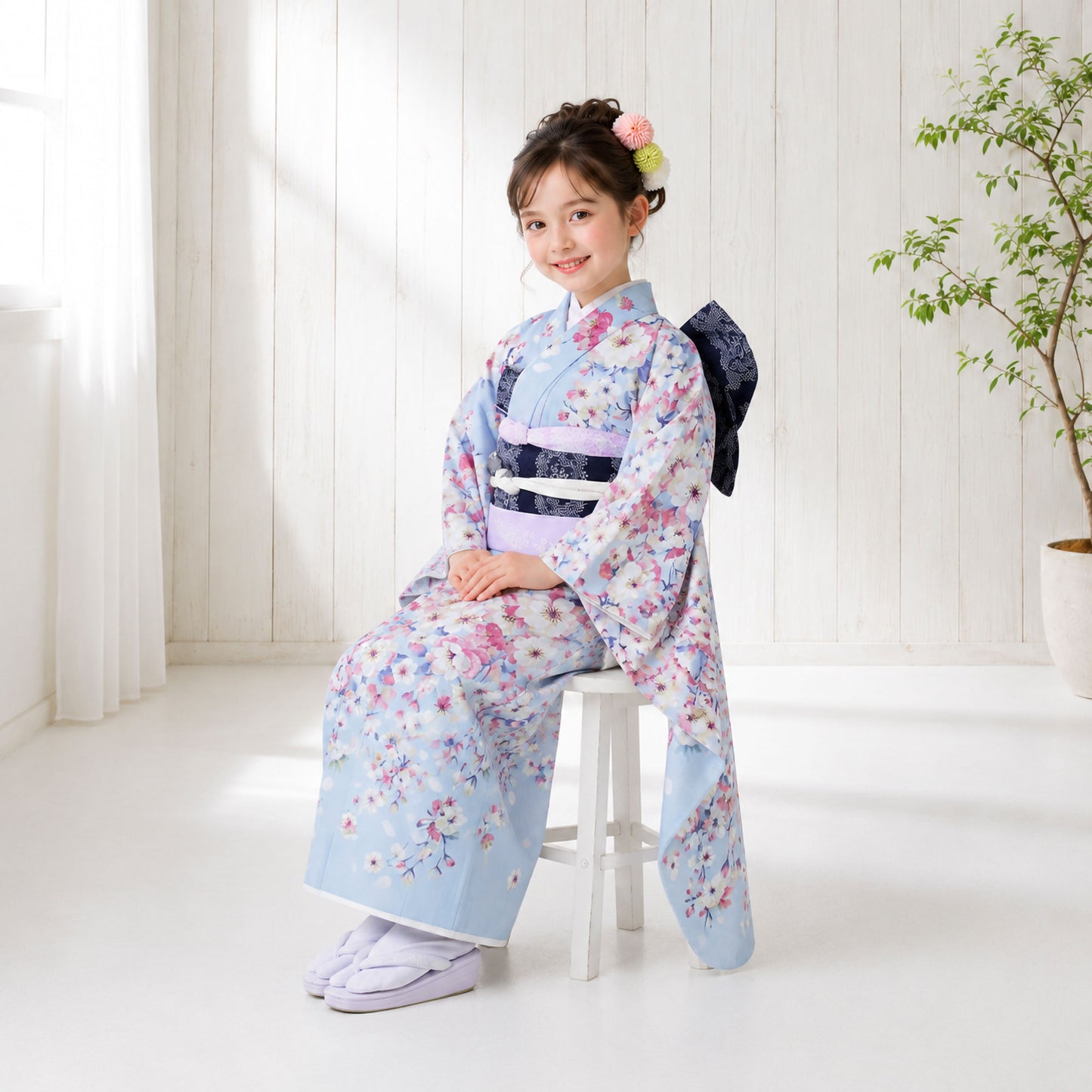 【レンタル】JILLSTUARTジルスチュアートブランド七五三四つ身着物フルセット【7歳貸衣装七歳7才】子供女児和服セット古典【往復送料無料】古典モダン青ブルー花新品足袋プレゼントたび白足袋柄足袋色足袋礼装