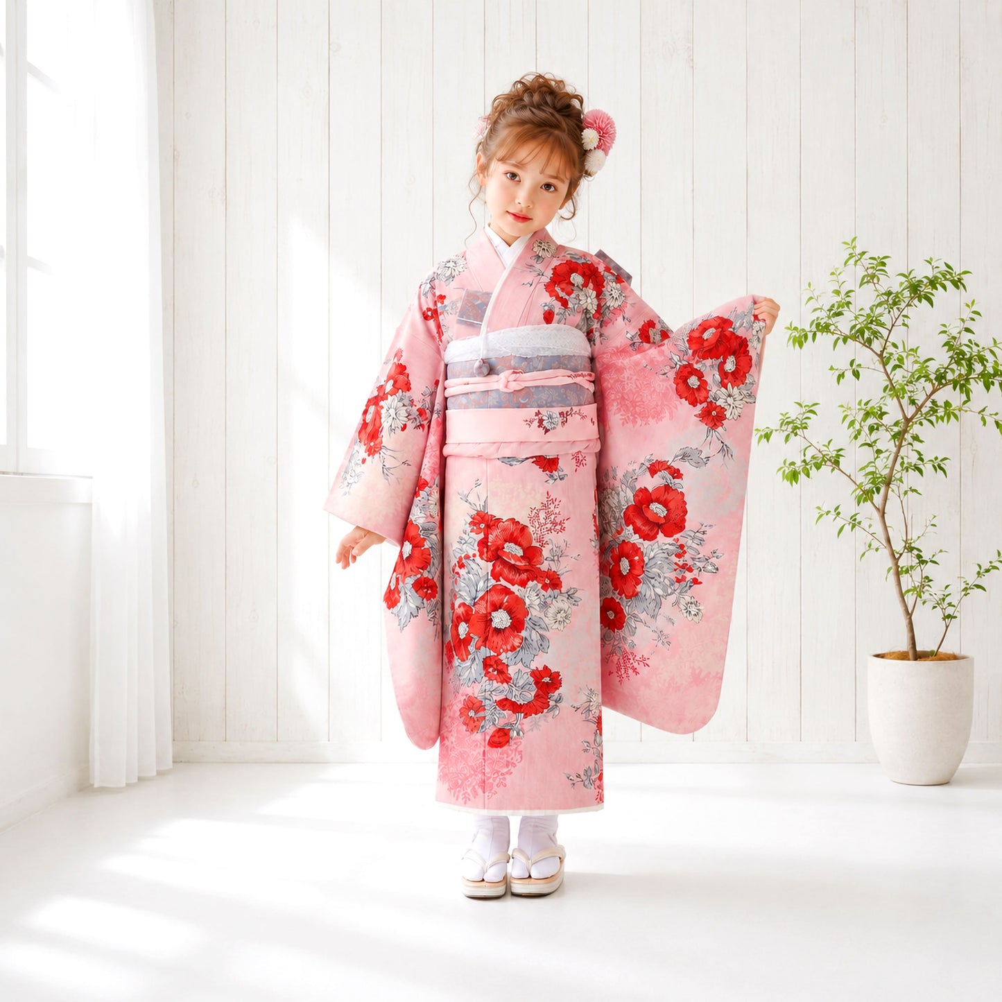 JILLSTUARTジルスチュアートブランド七五三レンタル四つ身着物フルセット【7歳貸衣装七歳7才】子供女児和服セット古典【往復送料無料】モダンピンク新品足袋プレゼント