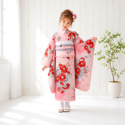 JILLSTUARTジルスチュアートブランド七五三レンタル四つ身着物フルセット【7歳貸衣装七歳7才】子供女児和服セット古典【往復送料無料】モダンピンク新品足袋プレゼント