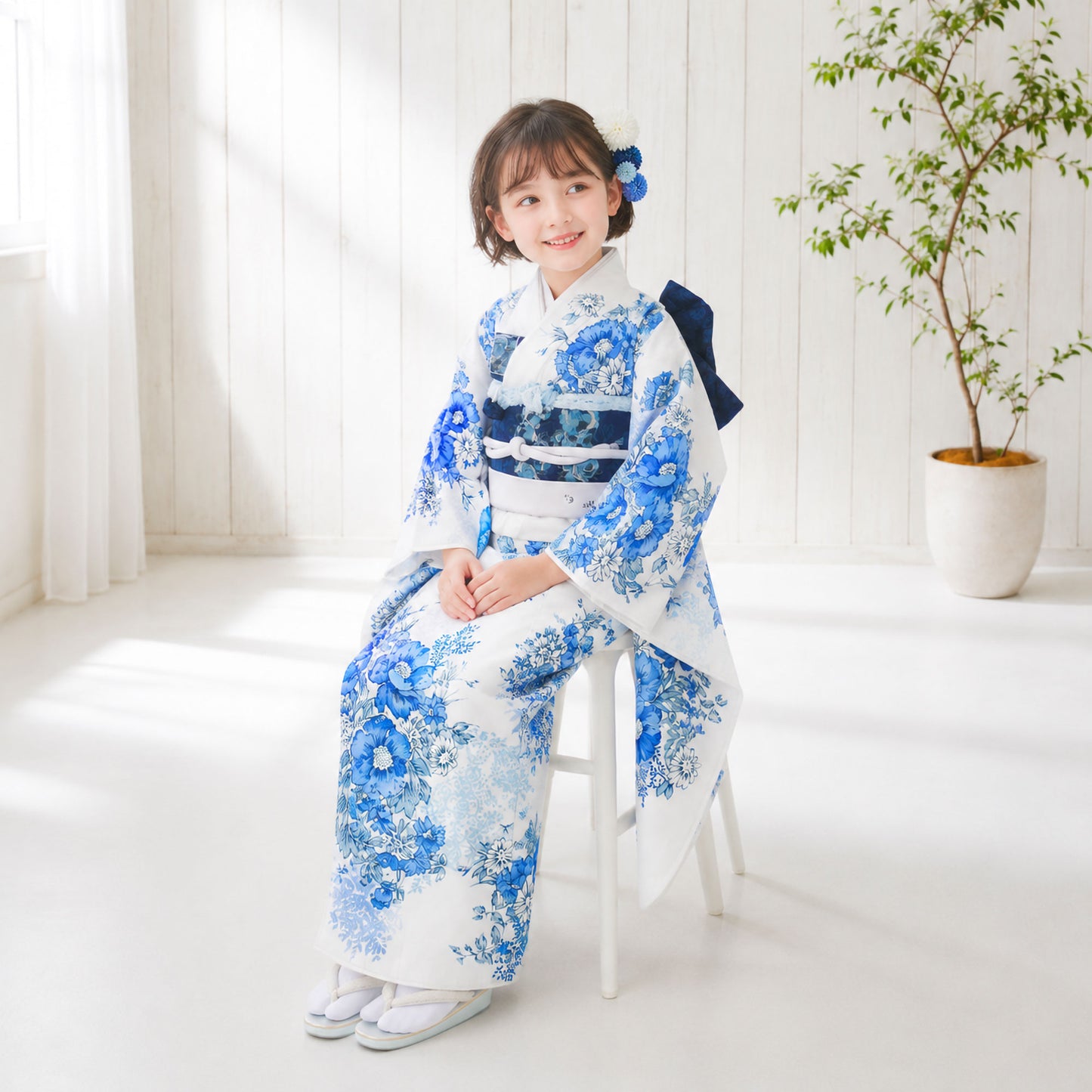 【レンタル】JILLSTUARTジルスチュアートブランド七五三四つ身着物フルセット【7歳貸衣装七歳7才】子供女児和服セット古典【往復送料無料】モダン白青新品足袋プレゼントたび白足袋柄足袋色足袋こはぜ礼装茶道