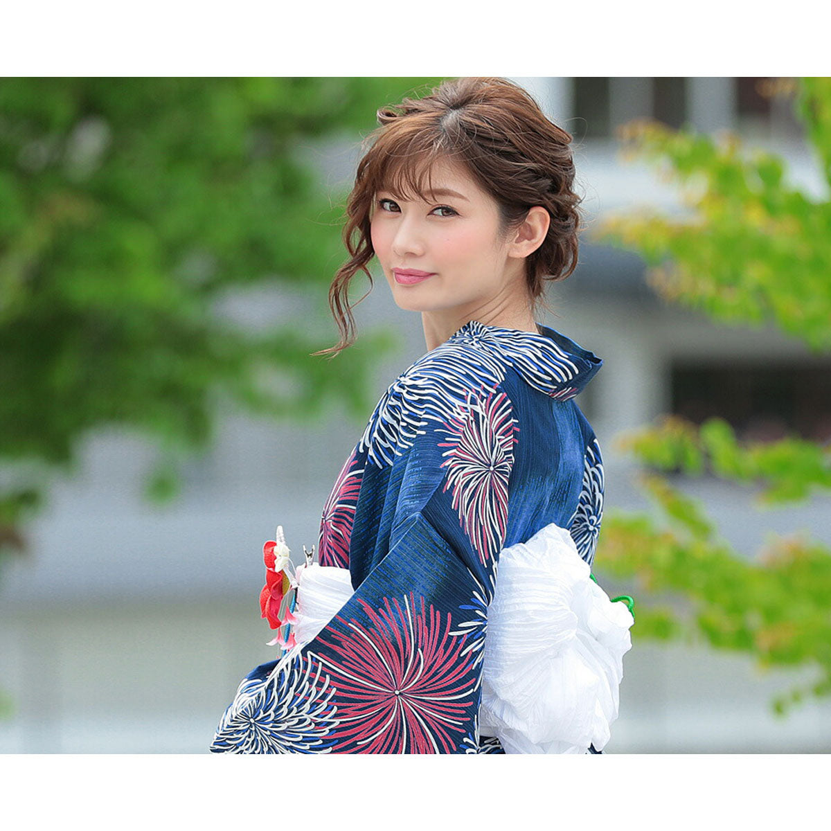 【レンタル】浴衣 フルセット 紺 花火 No.11
