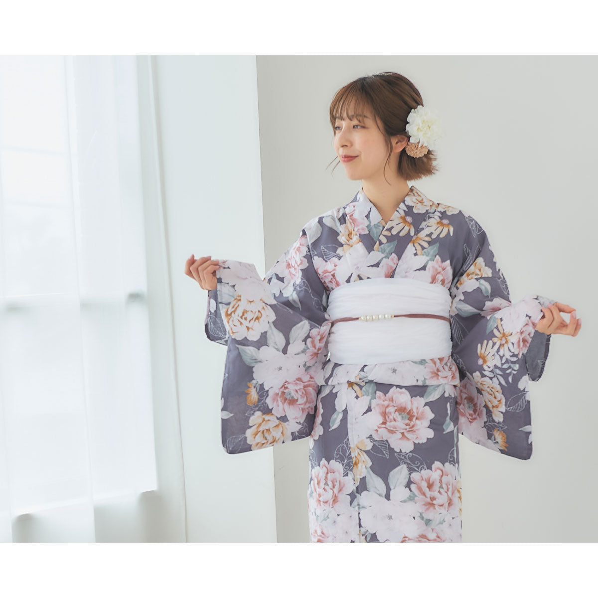 【レンタル】浴衣 フルセット グレー No.29