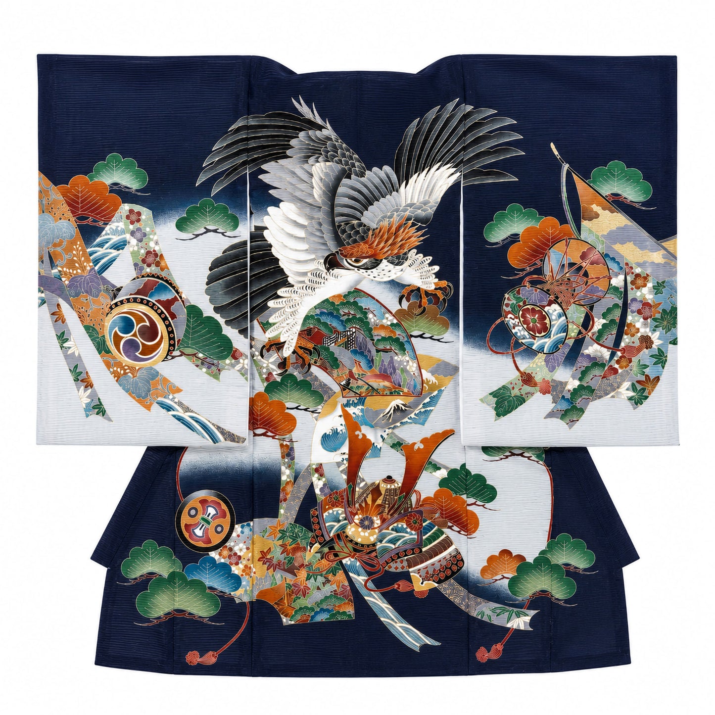 【LIMITEDSALEクーポンで半額!】レンタル【夏用絽】正絹男児産着兜黒ブラックお宮参り着物帽子よだれかけセット【男の子貸衣装和服祝い着初着産着往復送料無料】かっこいい