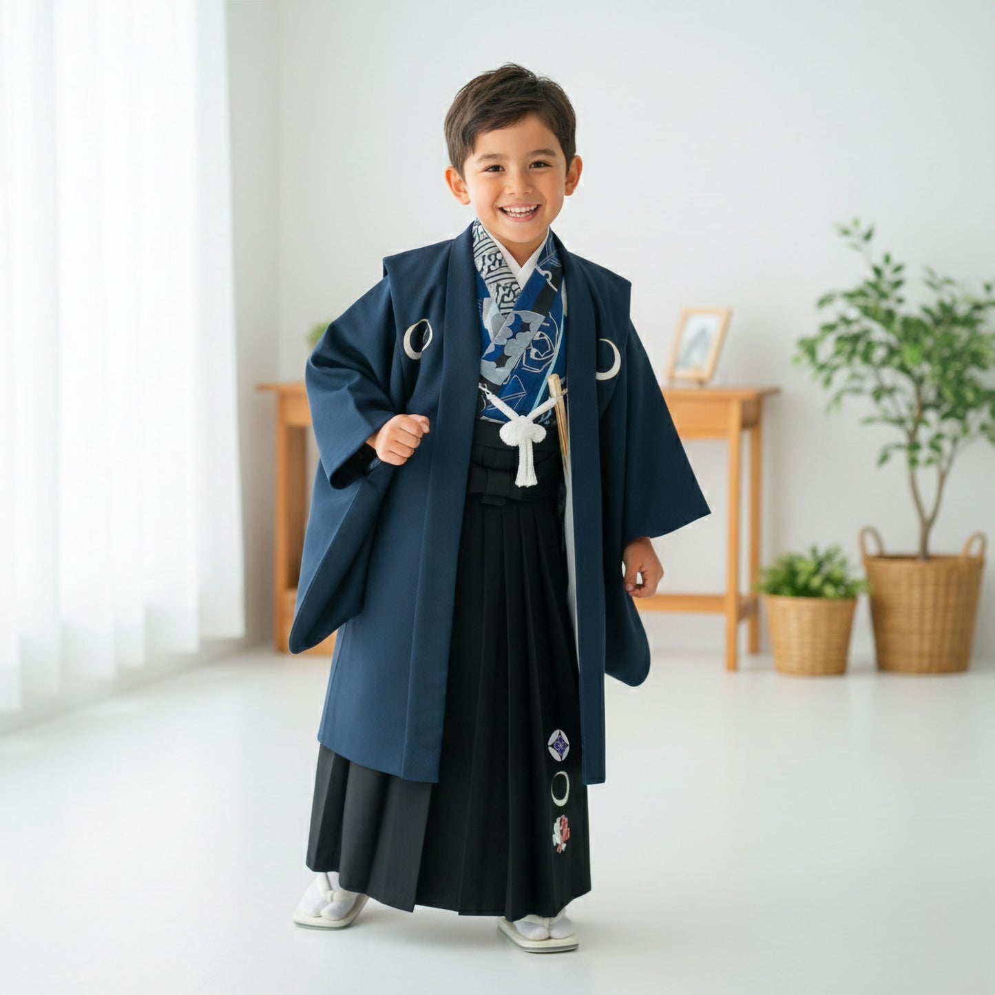 【レンタル】卒園用 小町kids 男児 着物 と 袴 フルセット 110cm 120cm 6歳 7歳 【往復送料無料】【卒園式・七五三 貸衣装】矢絣 青 卒業式 入学式 成人式 前撮り 結婚式 袴セット 袴単品 振袖