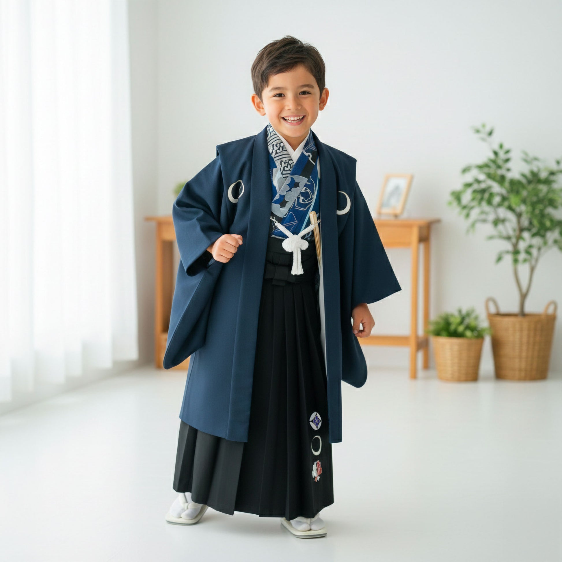 【レンタル】卒園用 小町kids 男児 着物 と 袴 フルセット 110cm 120cm 6歳 7歳 【往復送料無料】【卒園式・七五三 貸衣装】矢絣 青 卒業式 入学式 成人式 前撮り 結婚式 袴セット 袴単品 振袖