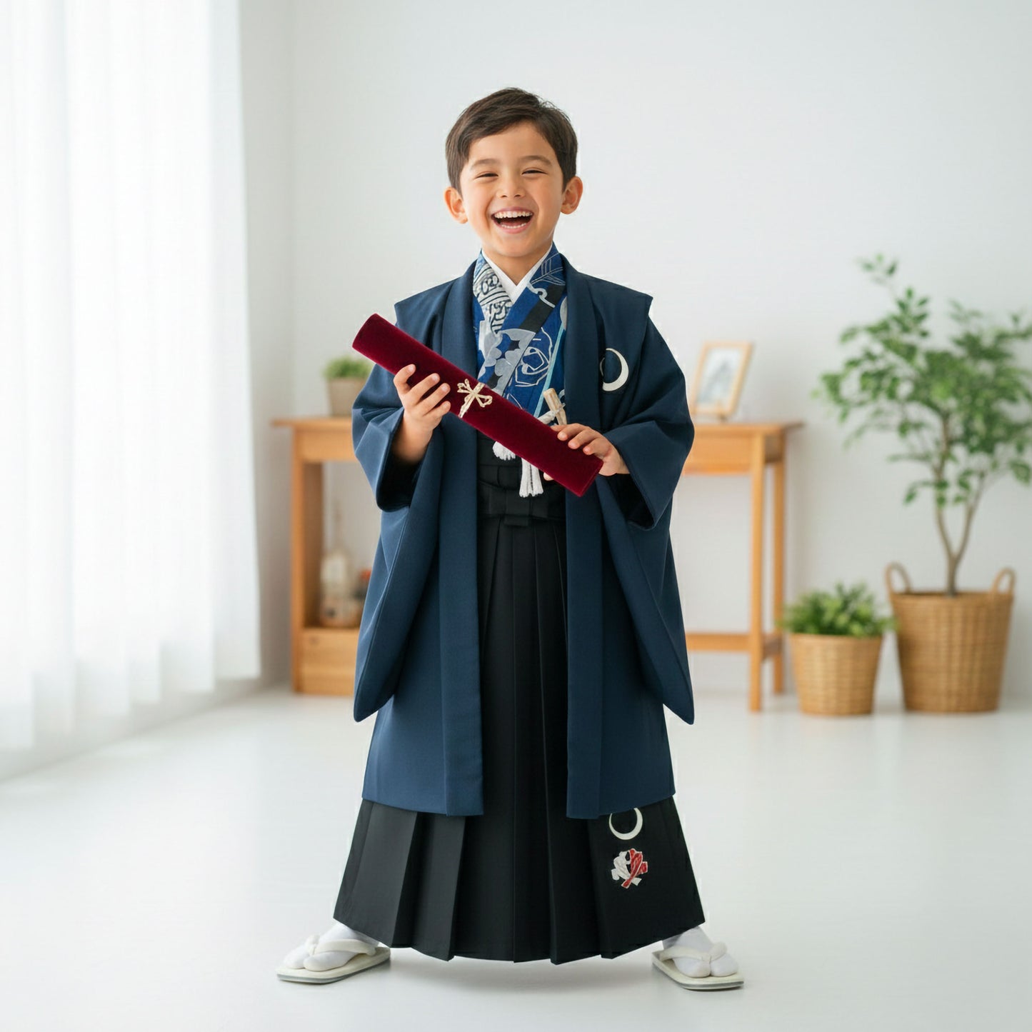 【レンタル】卒園用 小町kids 男児 着物 と 袴 フルセット 110cm 120cm 6歳 7歳 【往復送料無料】【卒園式・七五三 貸衣装】矢絣 青 卒業式 入学式 成人式 前撮り 結婚式 袴セット 袴単品 振袖