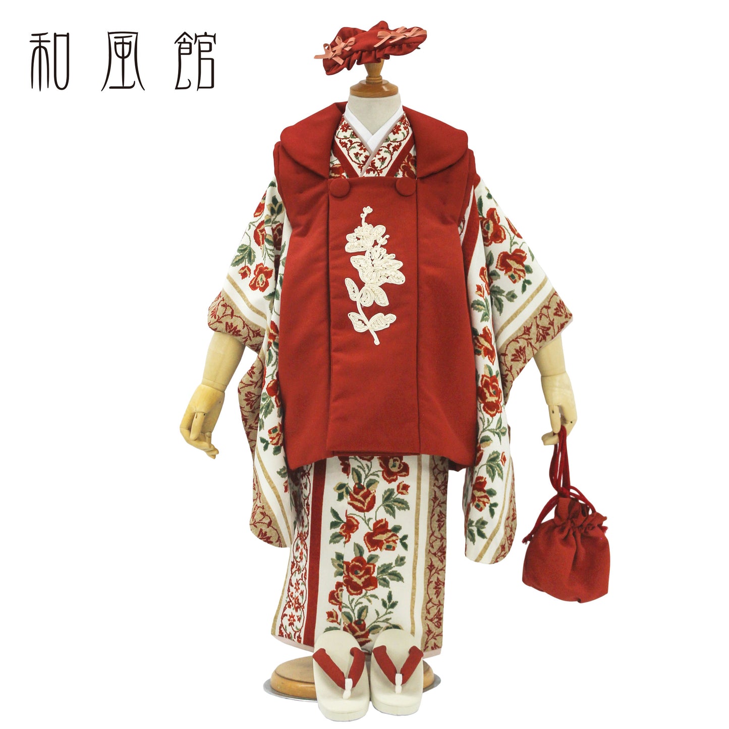 【楽天スーパーSALE全品半額クーポン配布!】2024年新作和風館七五三レンタル女の子3歳着物被布753着物フルセット着物レンタル貸衣装七五三三歳子供着物女児子ども結婚式和装赤白新品足袋プレゼントNo.306