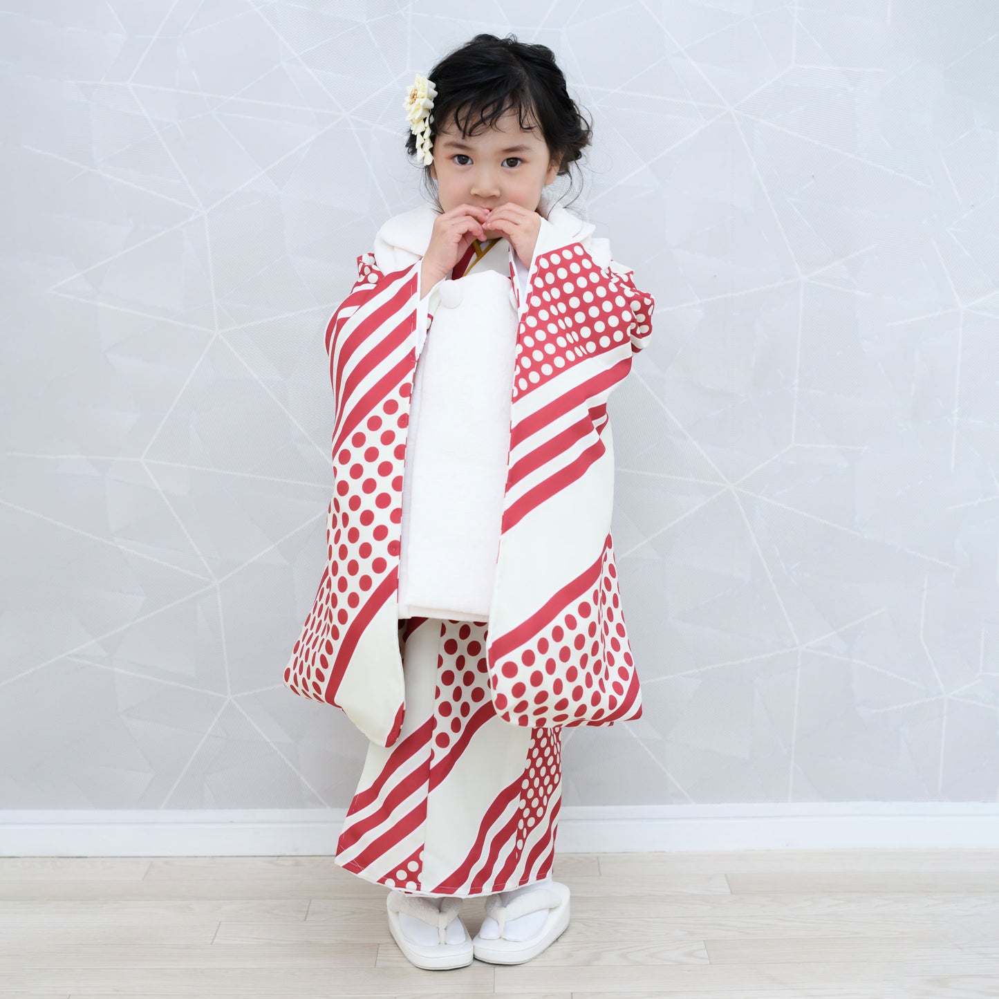 京wakka七五三レンタル女の子3歳着物被布コートフルセット753着物着物レンタル貸衣装七五三三歳子供着物女児子ども結婚式和装雪の結晶青白【往復送料無料】新品足袋プレゼントNo.307