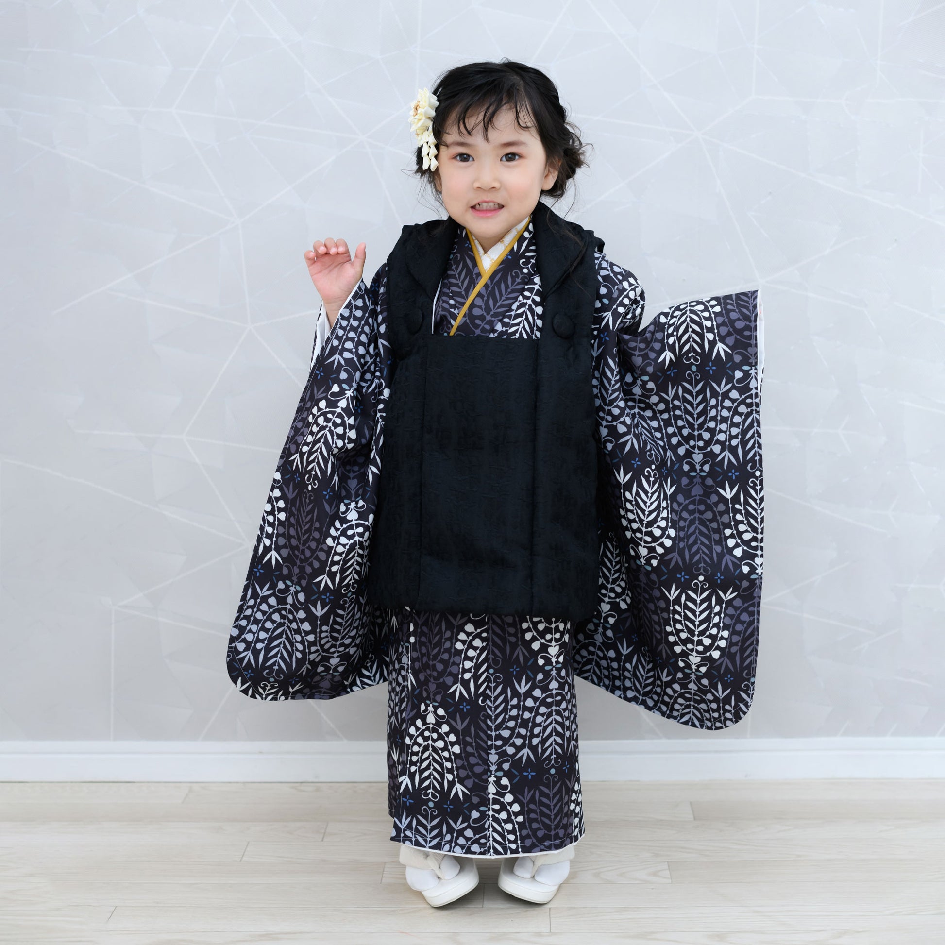京wakka七五三レンタル女の子3歳着物被布コートフルセット753着物着物レンタル貸衣装七五三三歳子供着物女児子ども結婚式和装雪の結晶青白【往復送料無料】新品足袋プレゼントNo.307