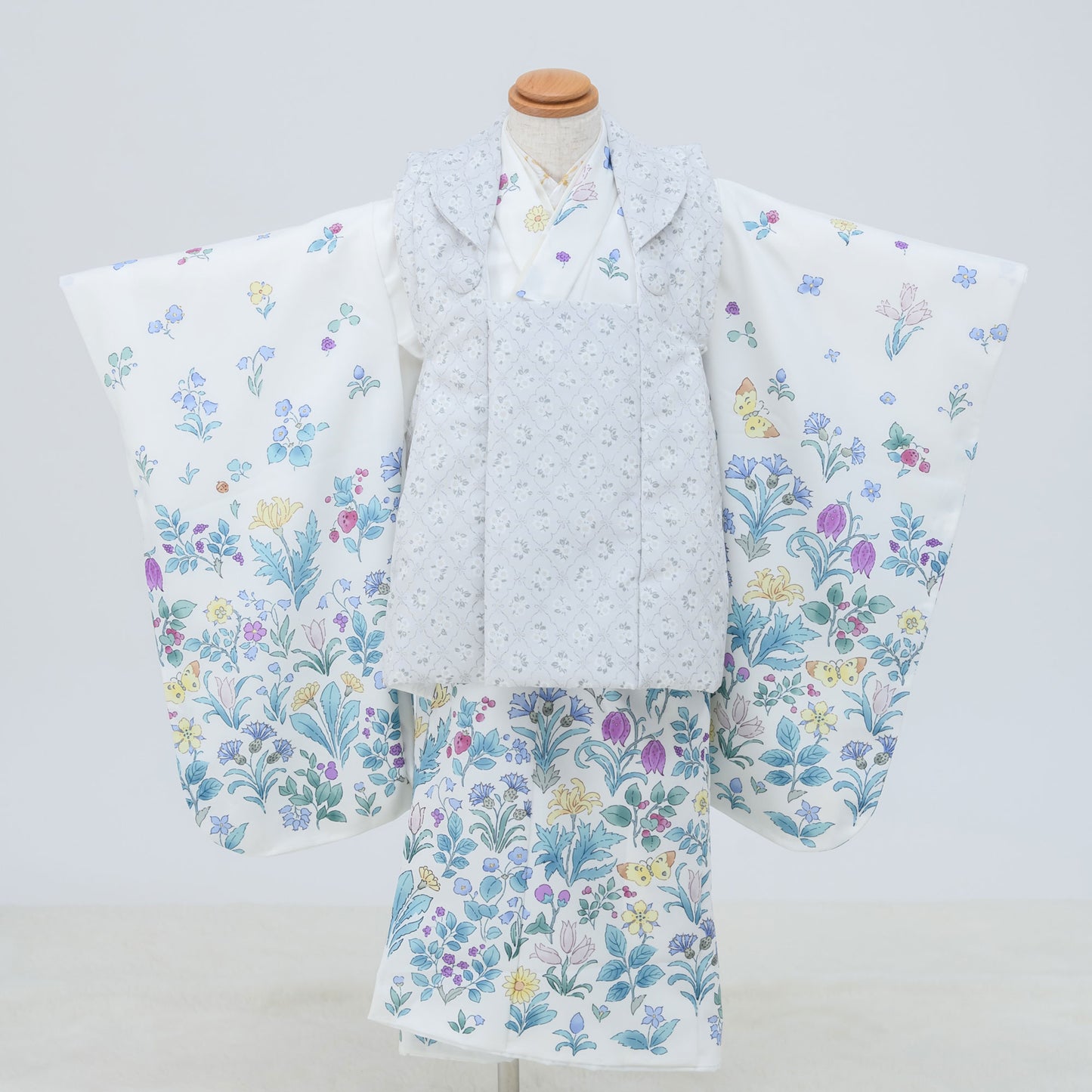 京wakka七五三レンタル女の子3歳着物被布コートフルセット753着物着物レンタル貸衣装七五三三歳子供着物女児子ども結婚式和装雪の結晶青白【往復送料無料】新品足袋プレゼントNo.307