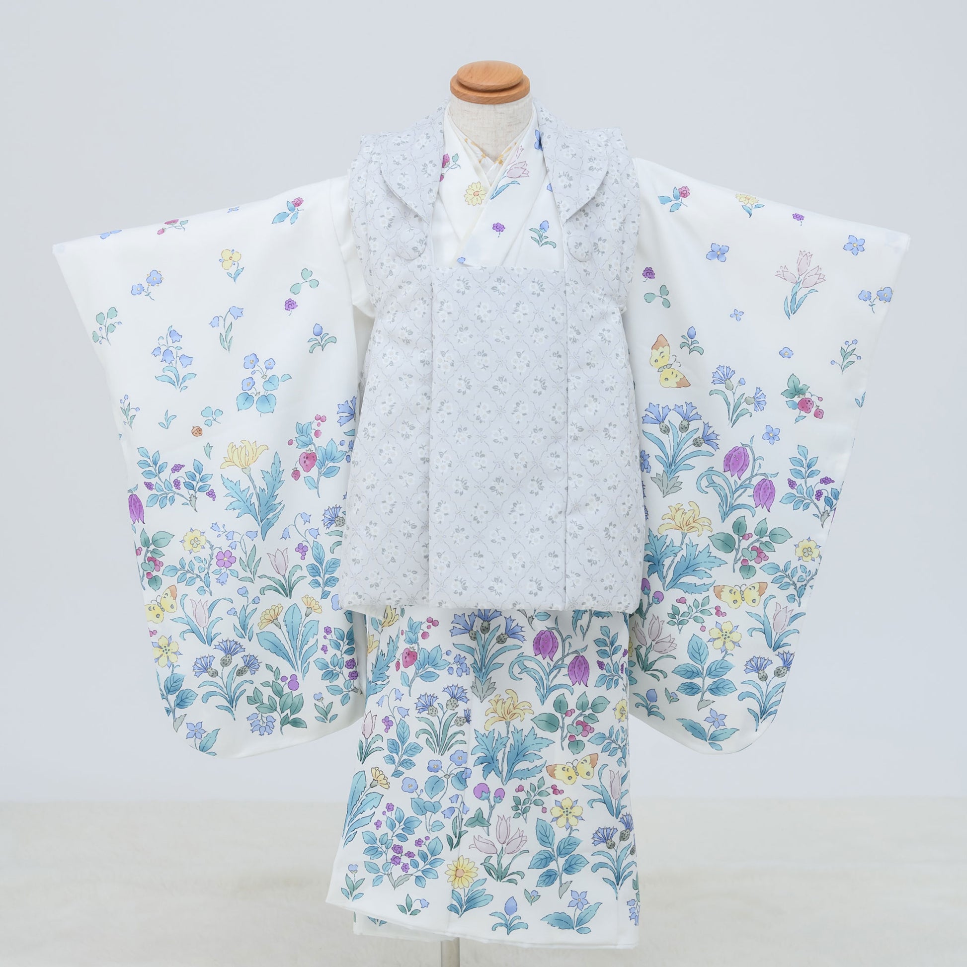 京wakka七五三レンタル女の子3歳着物被布コートフルセット753着物着物レンタル貸衣装七五三三歳子供着物女児子ども結婚式和装雪の結晶青白【往復送料無料】新品足袋プレゼントNo.307