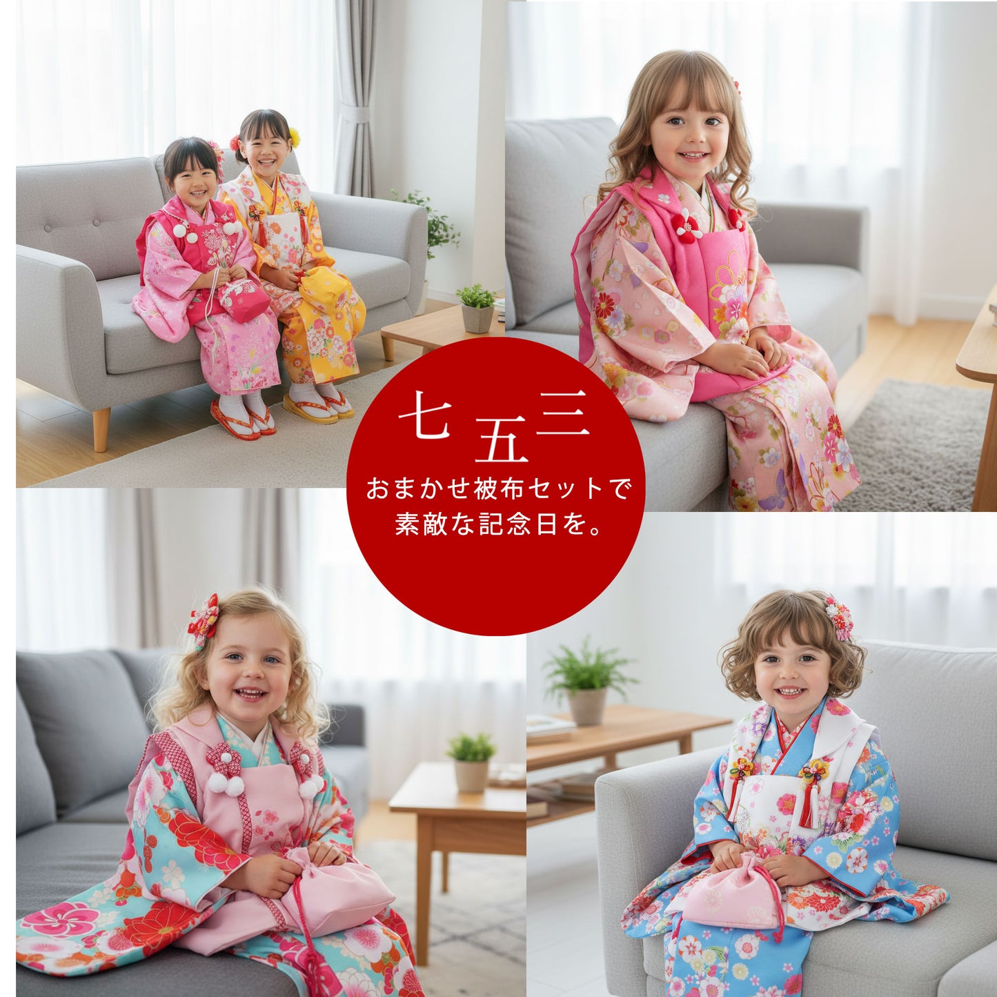 【レンタル】＼色が選べる／女の子男の子七五三おまかせ被布コートセット8点フルセット【3歳貸衣装三歳3才子供女児着物】【往復送料無料】色柄お任せ福袋女の子753新品足袋プレゼント赤ピンク白クリームベージュ青紫ブルー男児