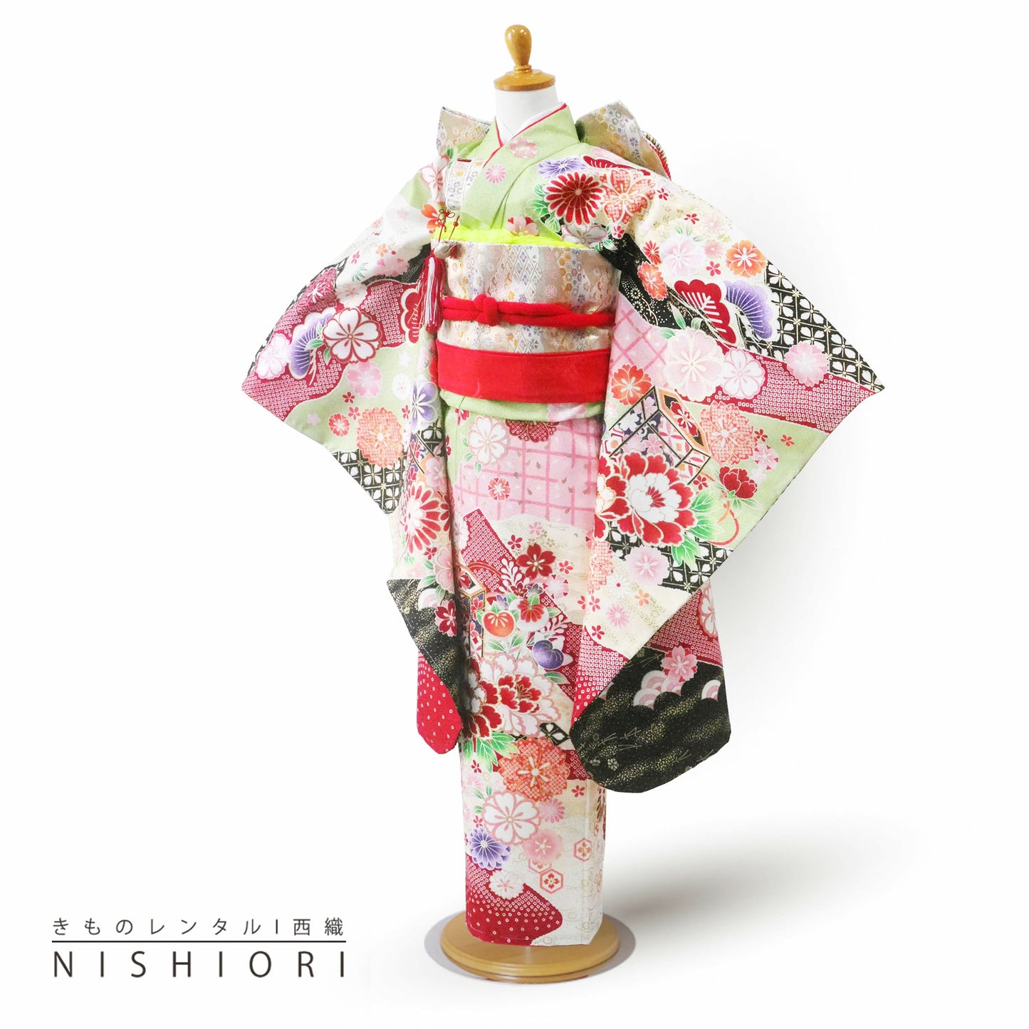 【お買い物マラソン10%OFFクーポン配布中!】【レンタル】七五三四つ身着物フルセット【7歳貸衣装七歳7才】子供女児和服セット古典【往復送料無料】黄緑グリーン新品足袋プレゼントNo.258